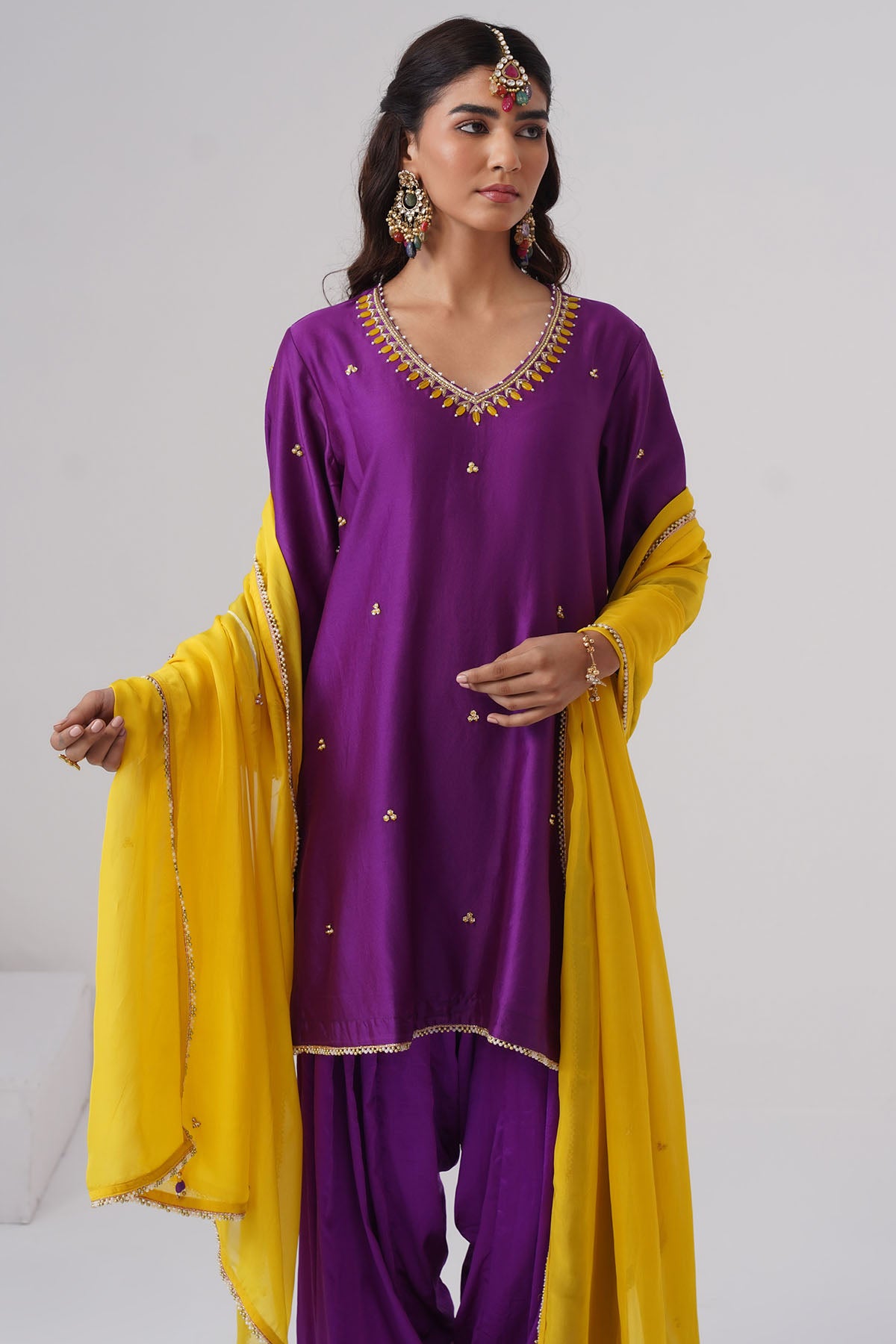 Purple Zardozi Work Kurta Set