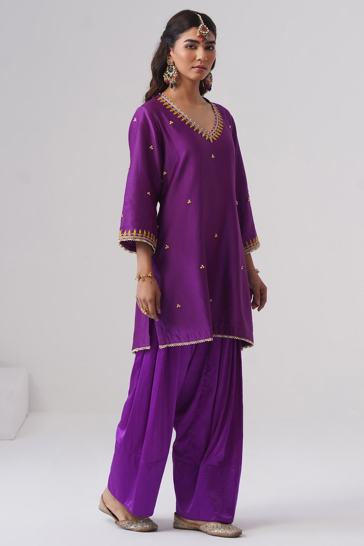 Purple Zardozi Work Kurta Set