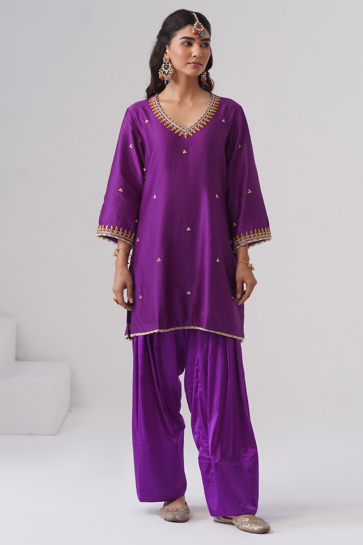 Purple Zardozi Work Kurta Set