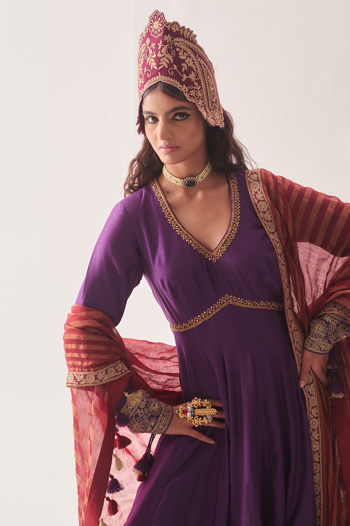 Purple Zari Aari Anarkali Set