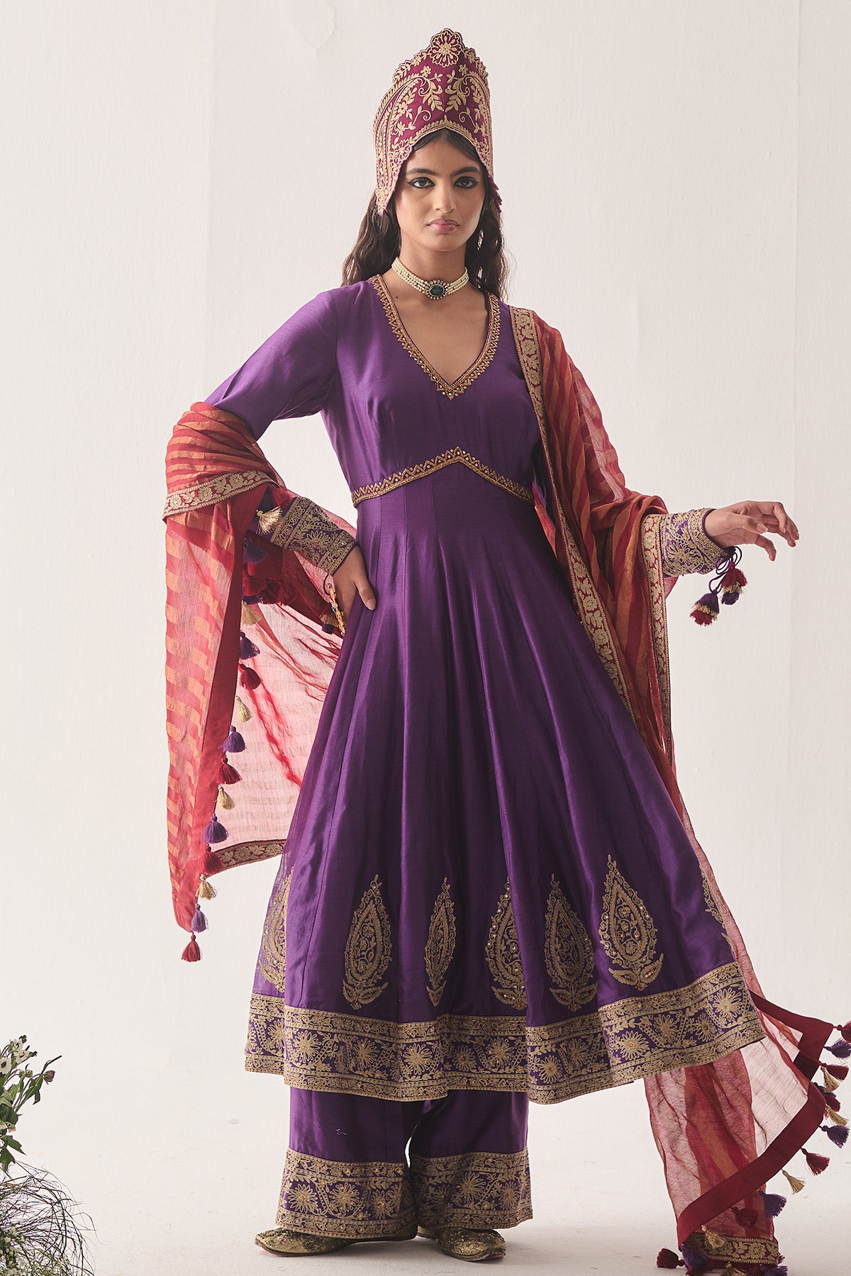 Purple Zari Aari Anarkali Set