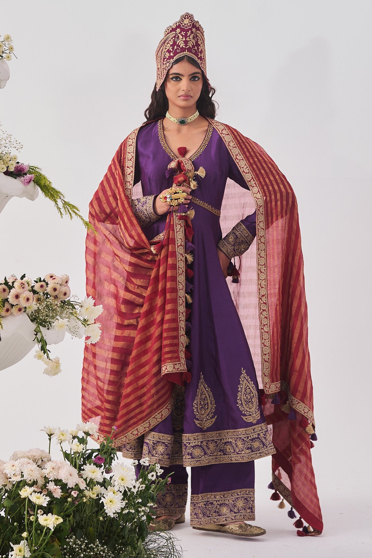 Buy Purple Zari Aari Anarkali Set for Women by WABI SABI available online at ScrollnShops