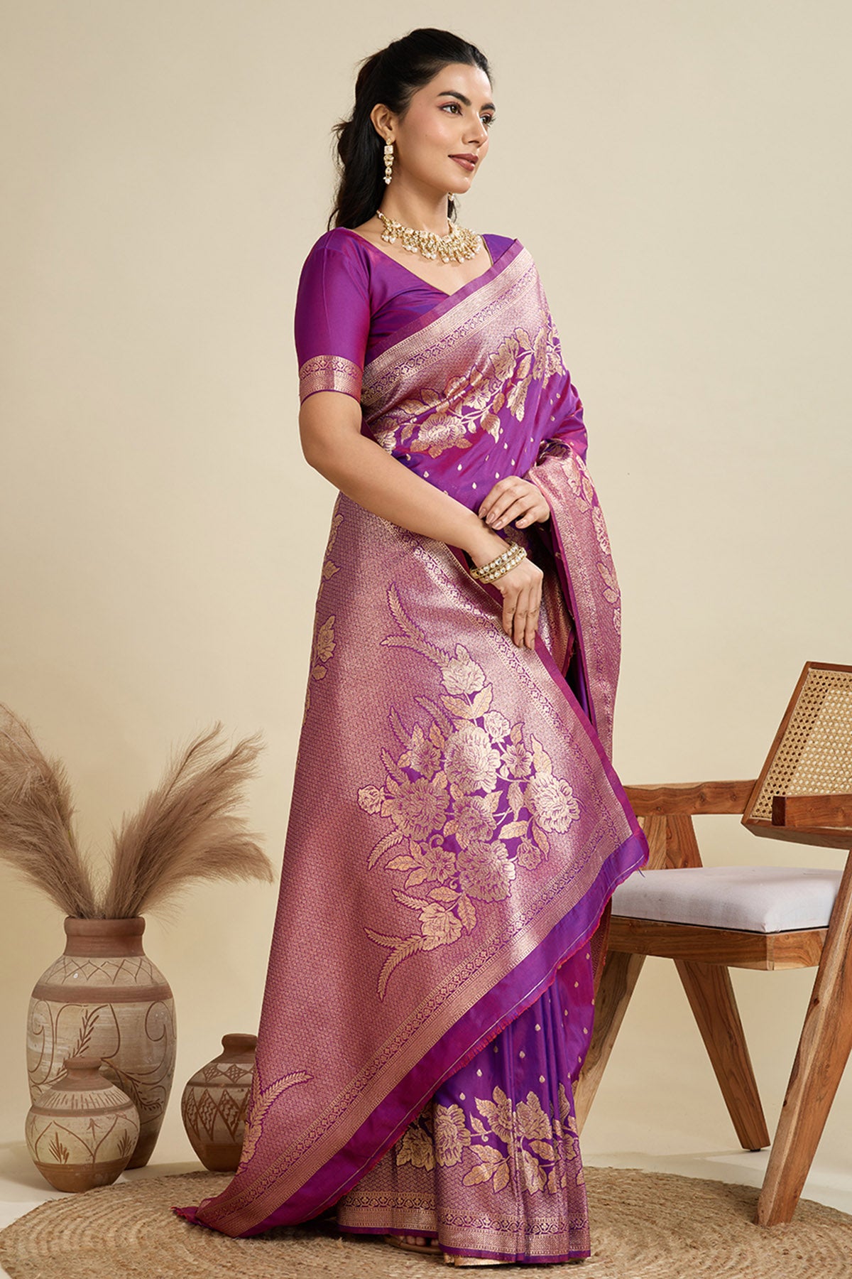 Purple Zari Banarasi Silk Saree