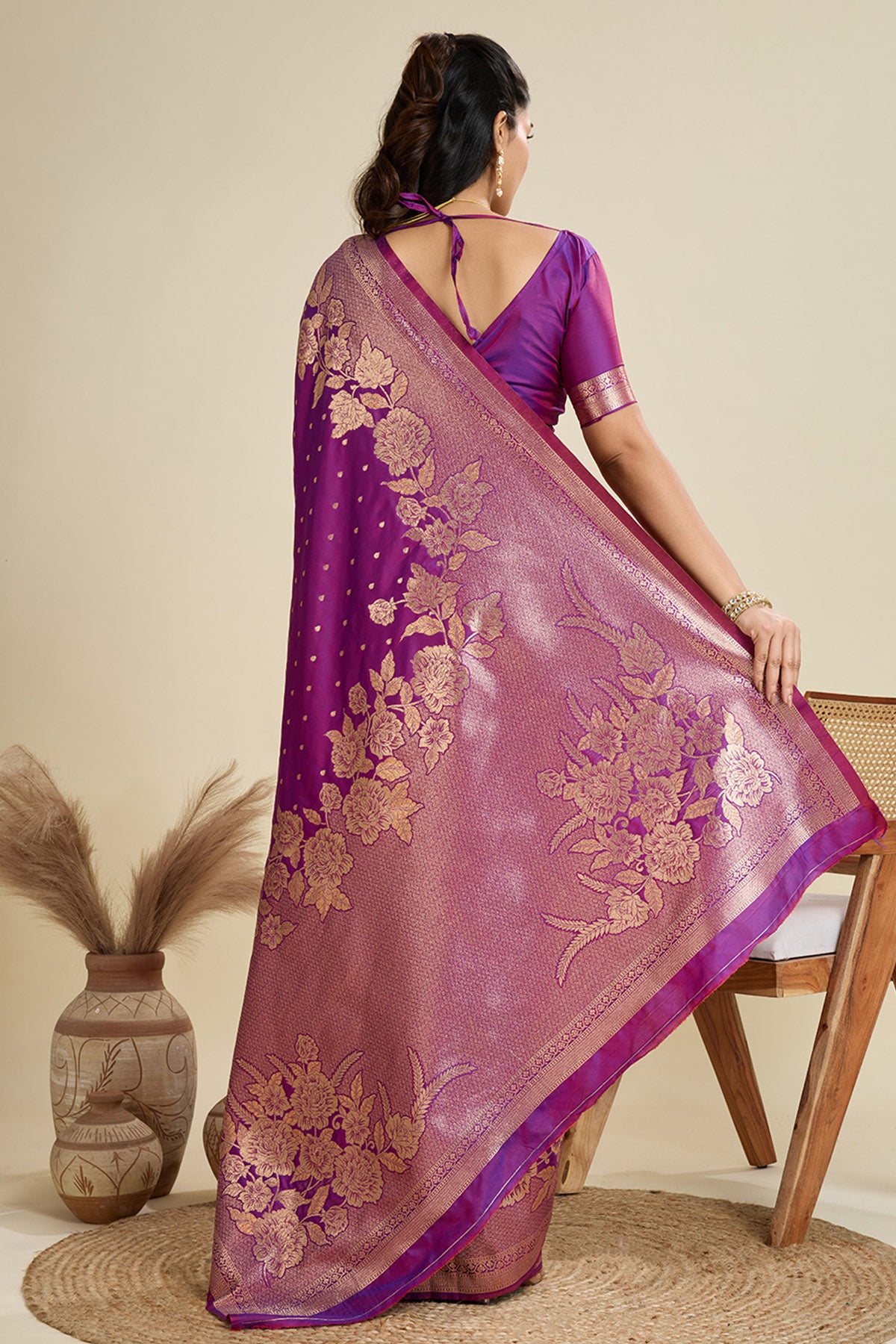 Purple Zari Banarasi Silk Saree