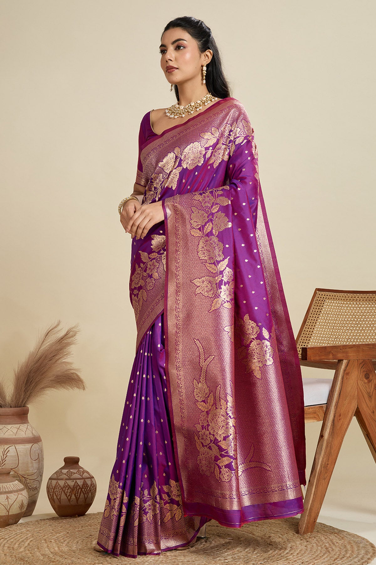 Purple Zari Banarasi Silk Saree