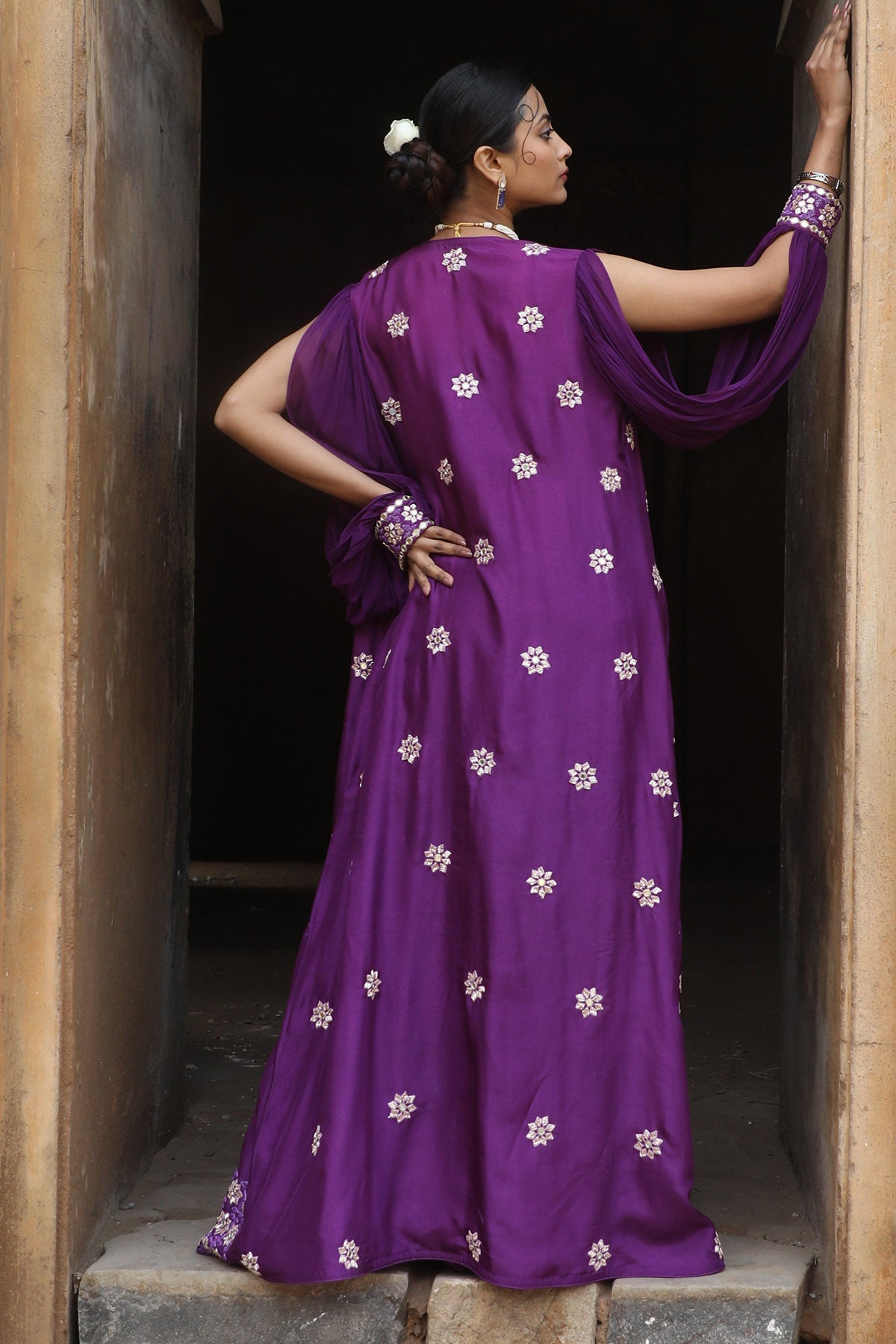 Purple Zari Embroidered Cape Set