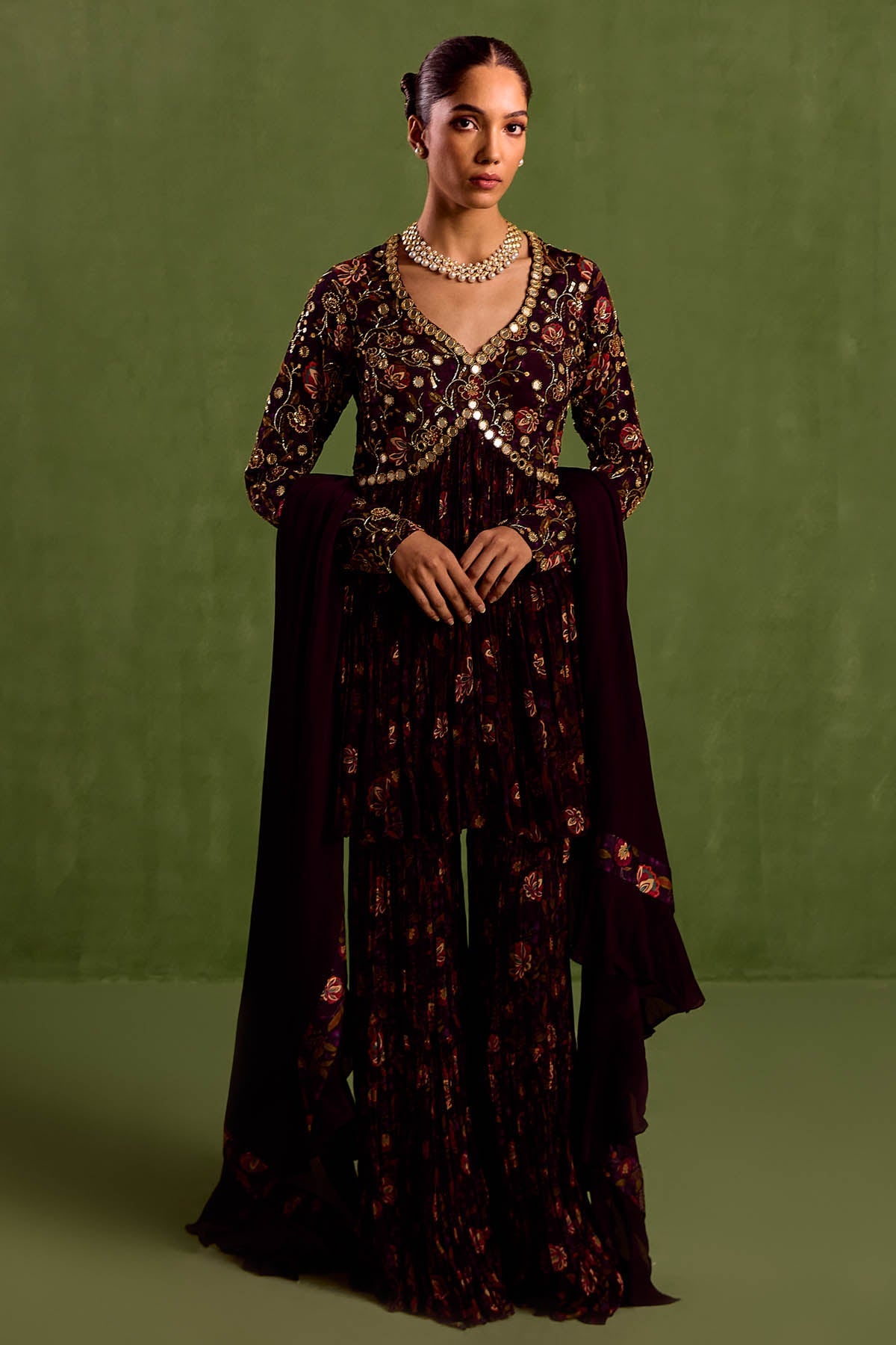 Designer Neha Khullar Purple Zari Printed Garara Set for Women Online