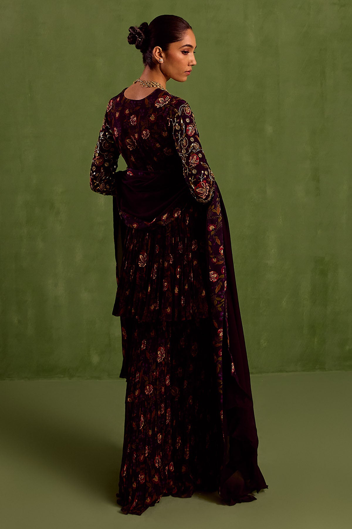 Purple Zari Printed Garara Set