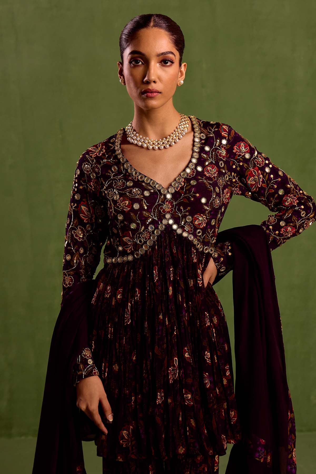 Purple Zari Printed Garara Set