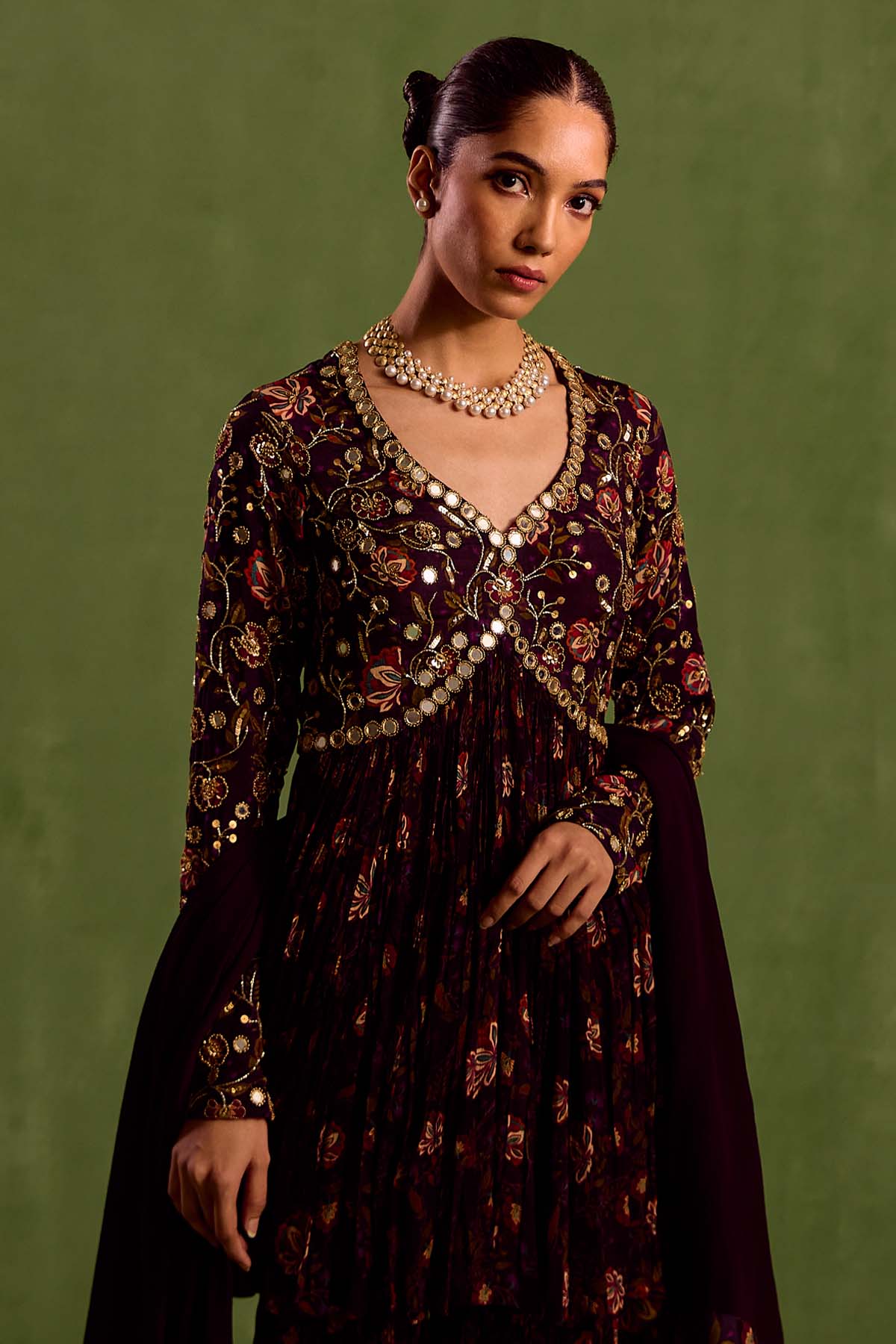 Purple Zari Printed Garara Set