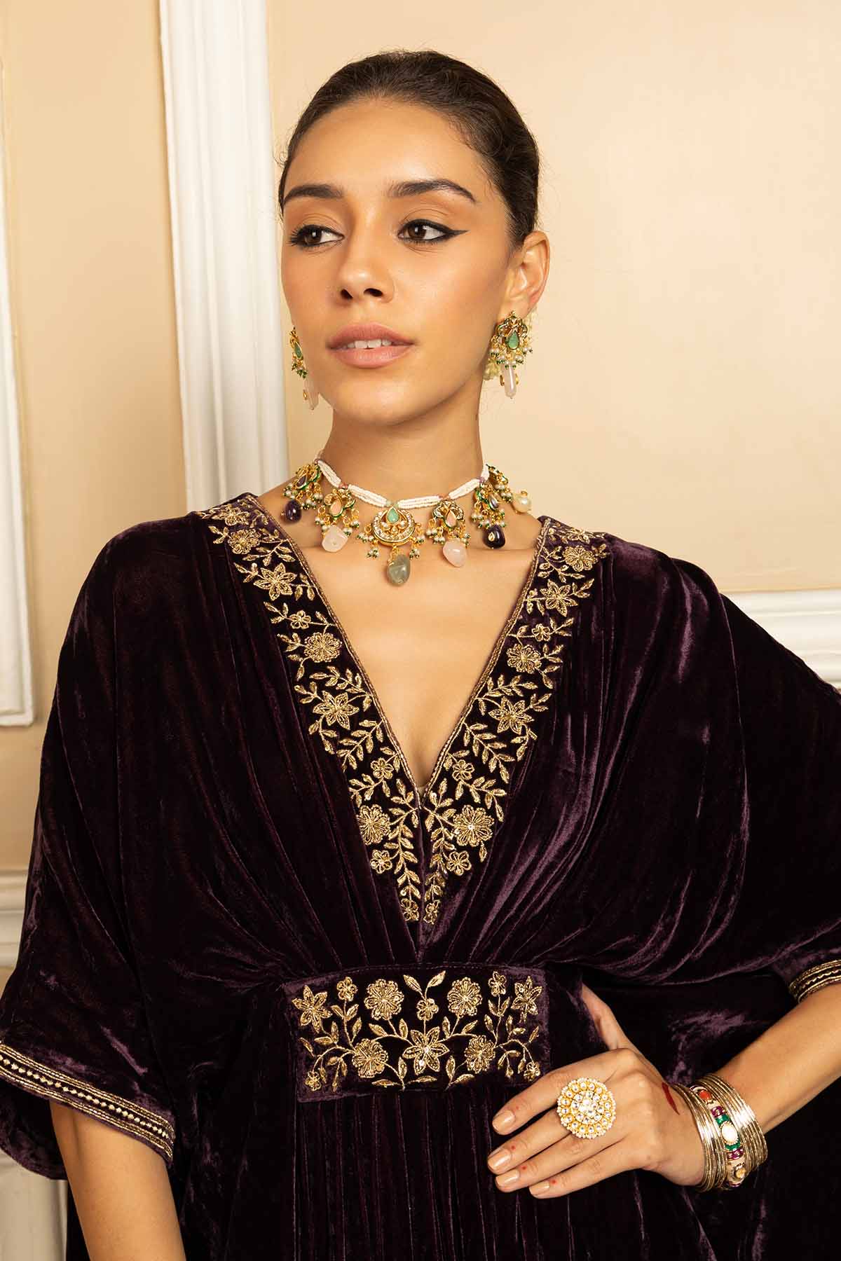 Purple Zari Silk Velvet Kaftan