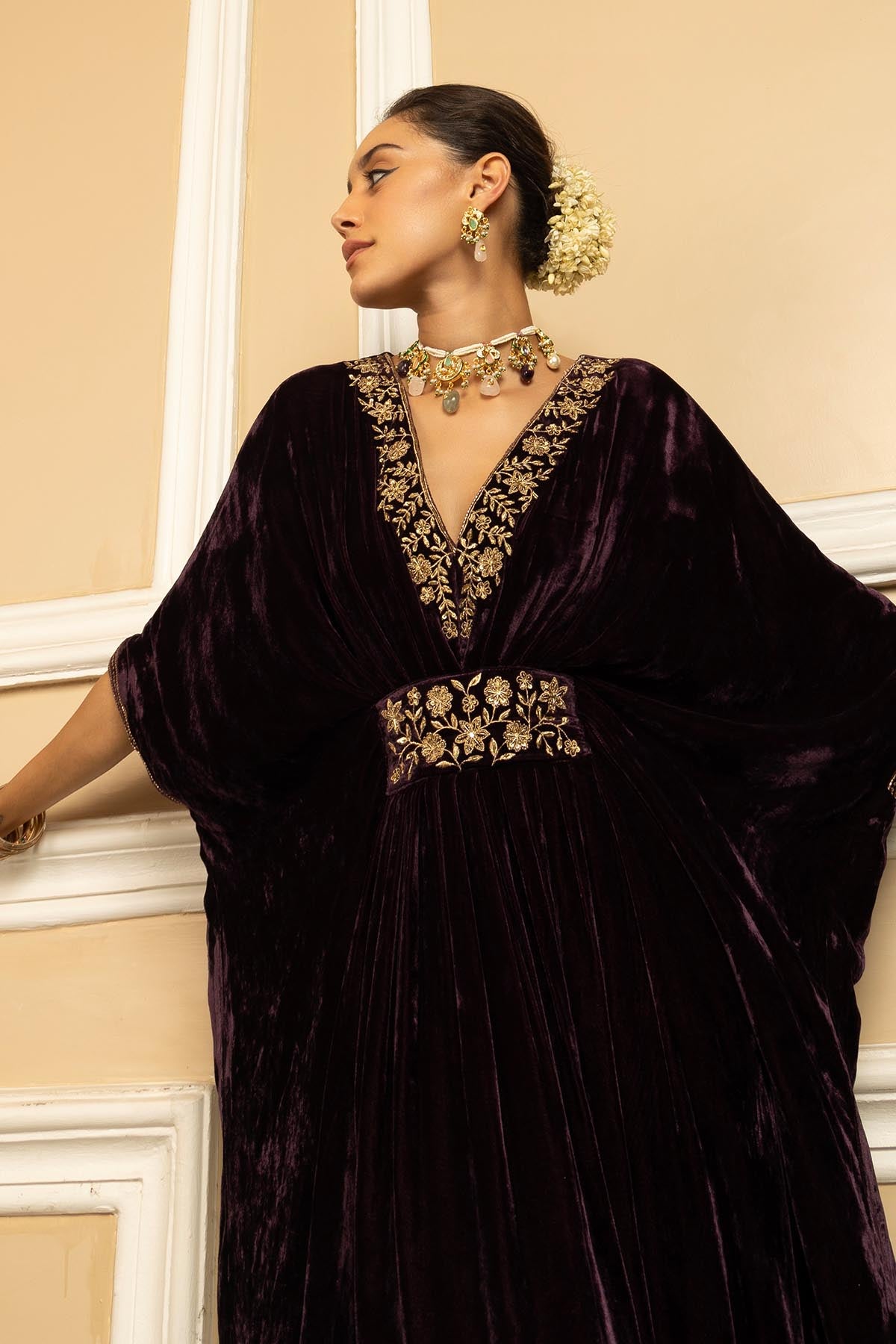 Purple Zari Silk Velvet Kaftan