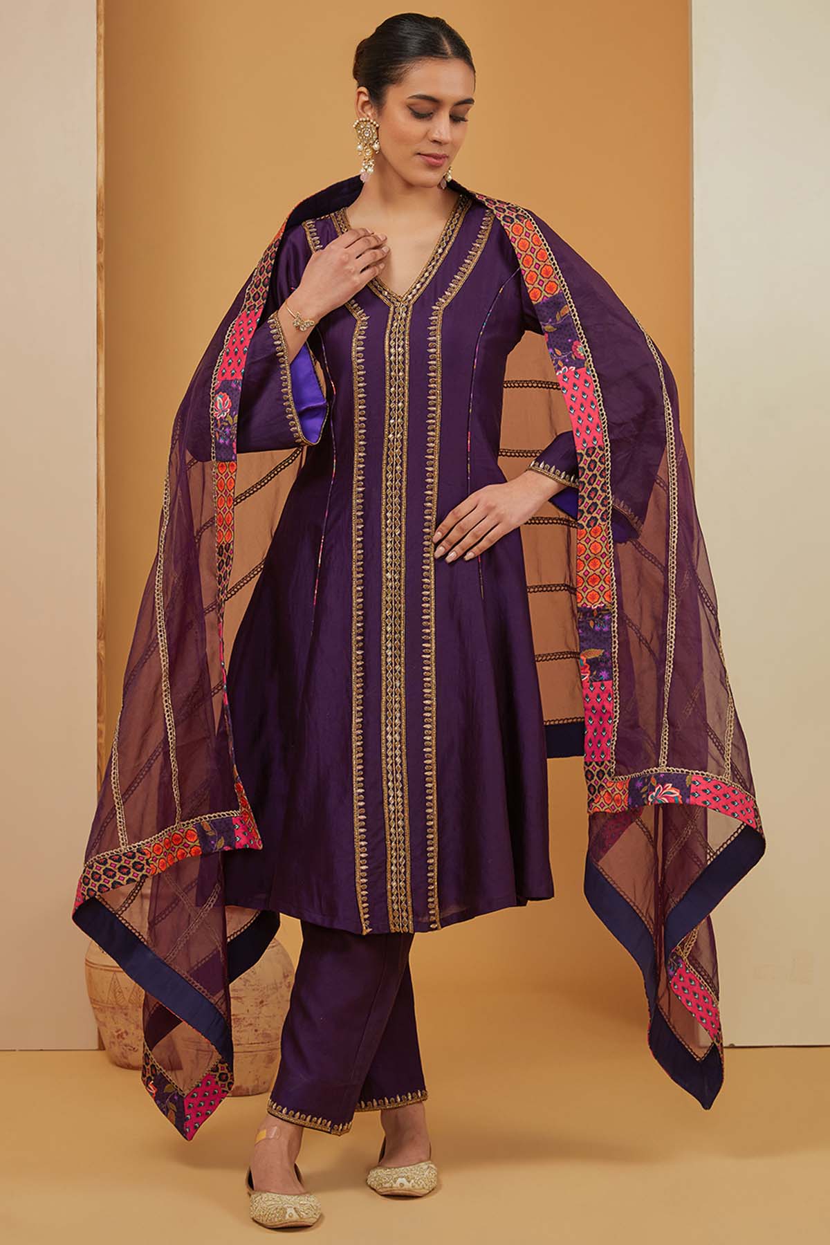 Neha Khullar Purple Zari V-Neck Kurta Set for women online at ScrollnShops