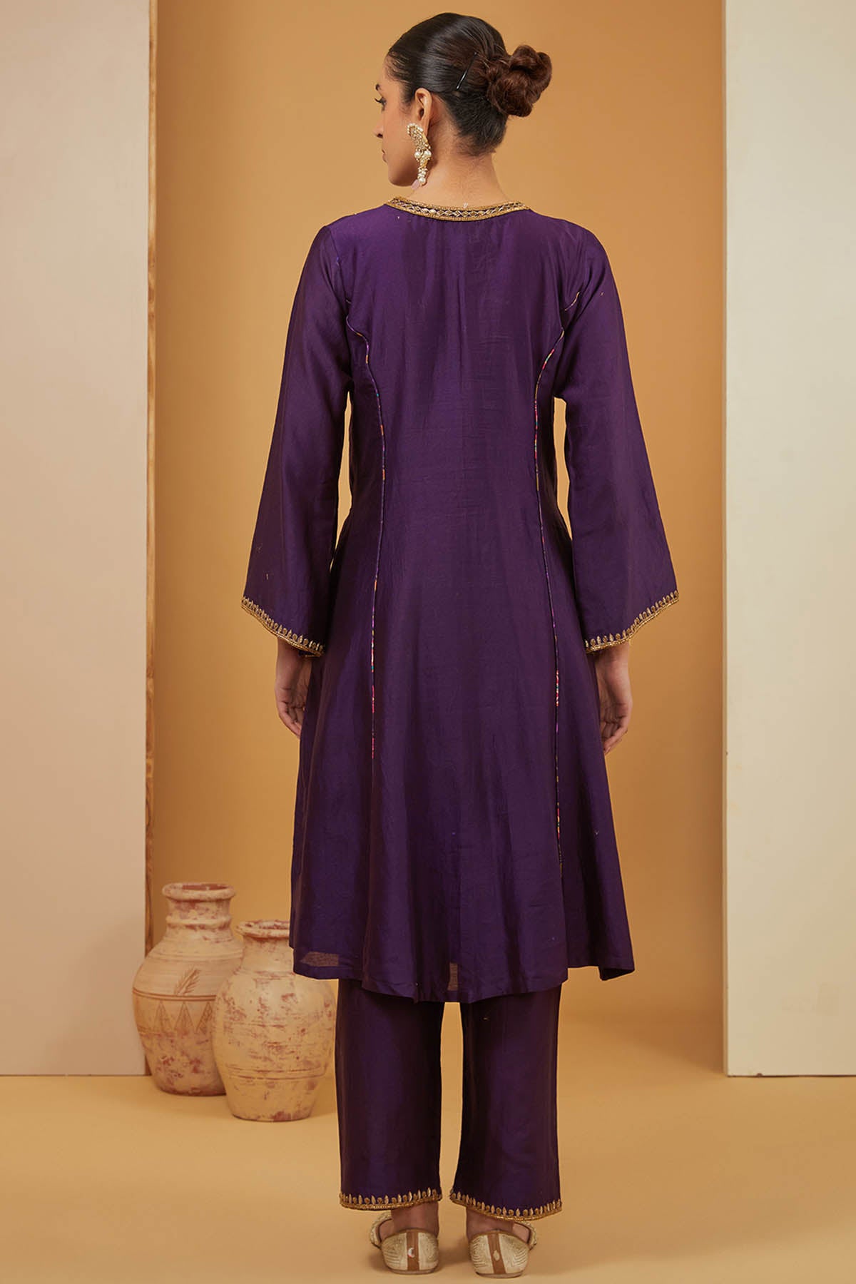 Purple Zari V-Neck Kurta Set
