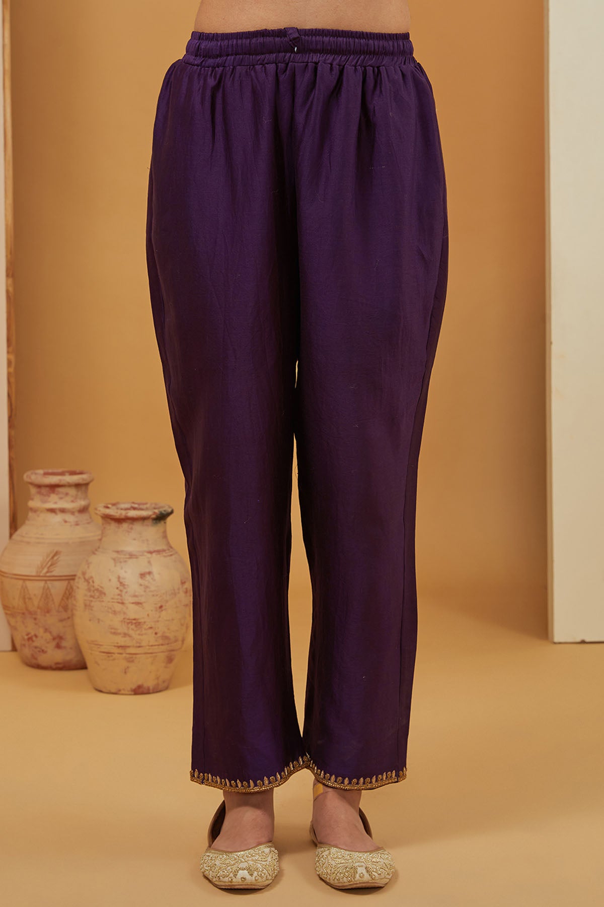 Purple Zari V-Neck Kurta Set