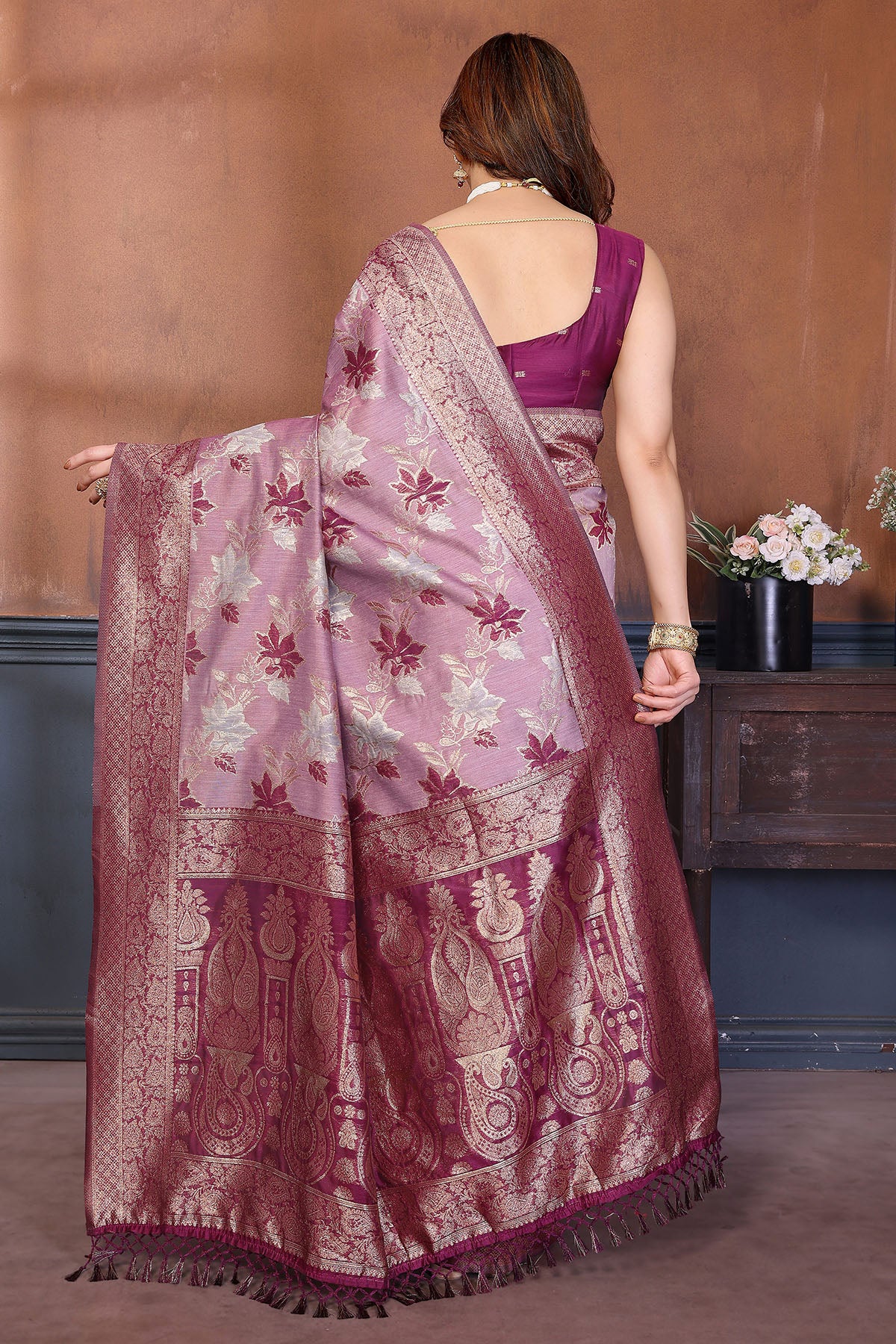 Purple Zari Weave Tassel Saree
