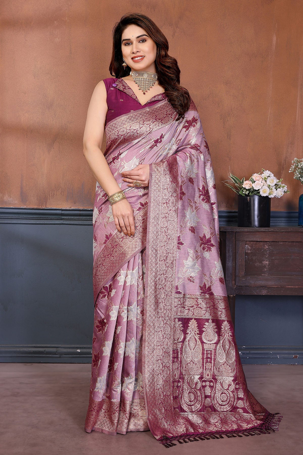Buy Purple Zari Weave Tassel Saree for women by Aastha Fashion online available at scrollnshops