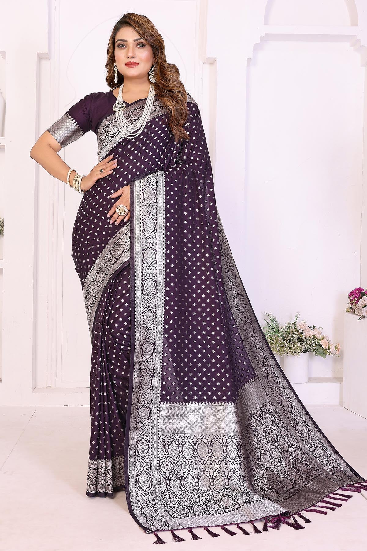 Buy Purple Zari Weaving Fancy Saree for women by Aastha Fashion online available at scrollnshops
