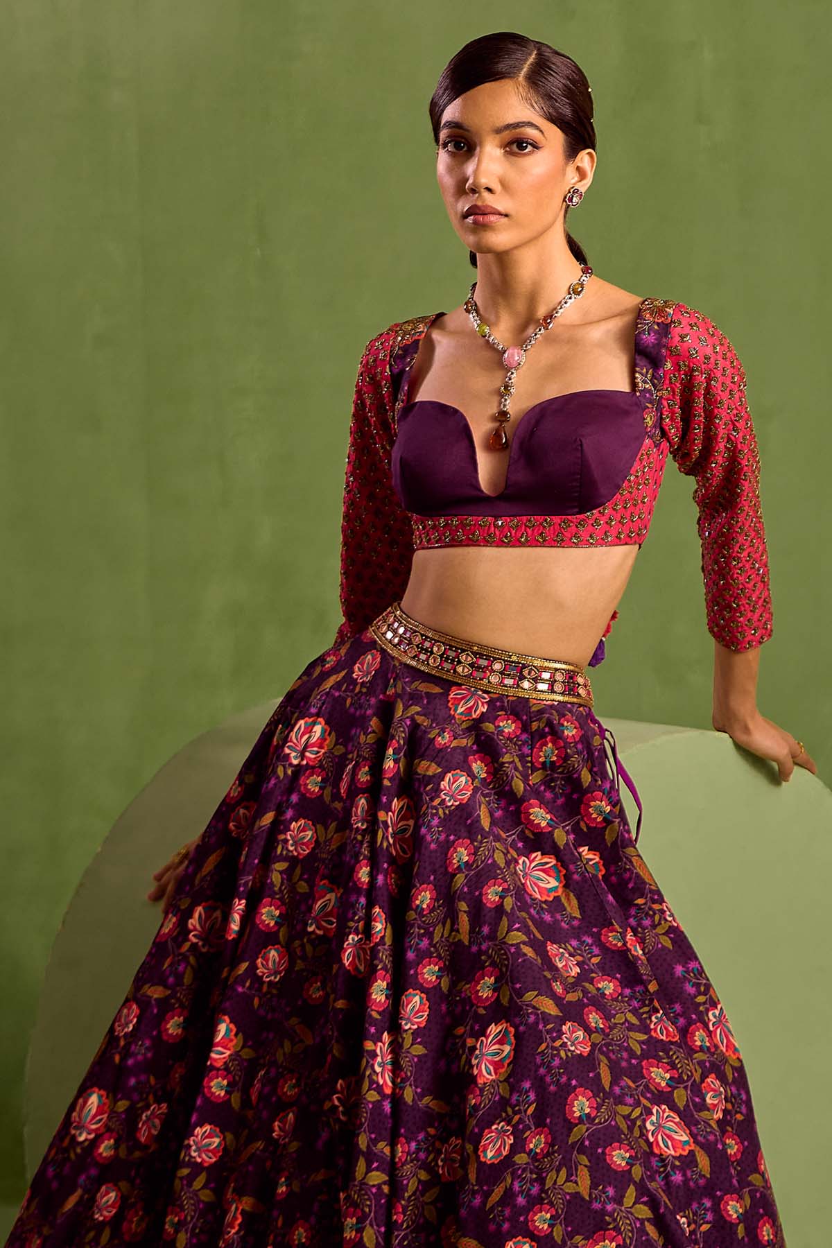 Purple Zari Work Lehenga Set