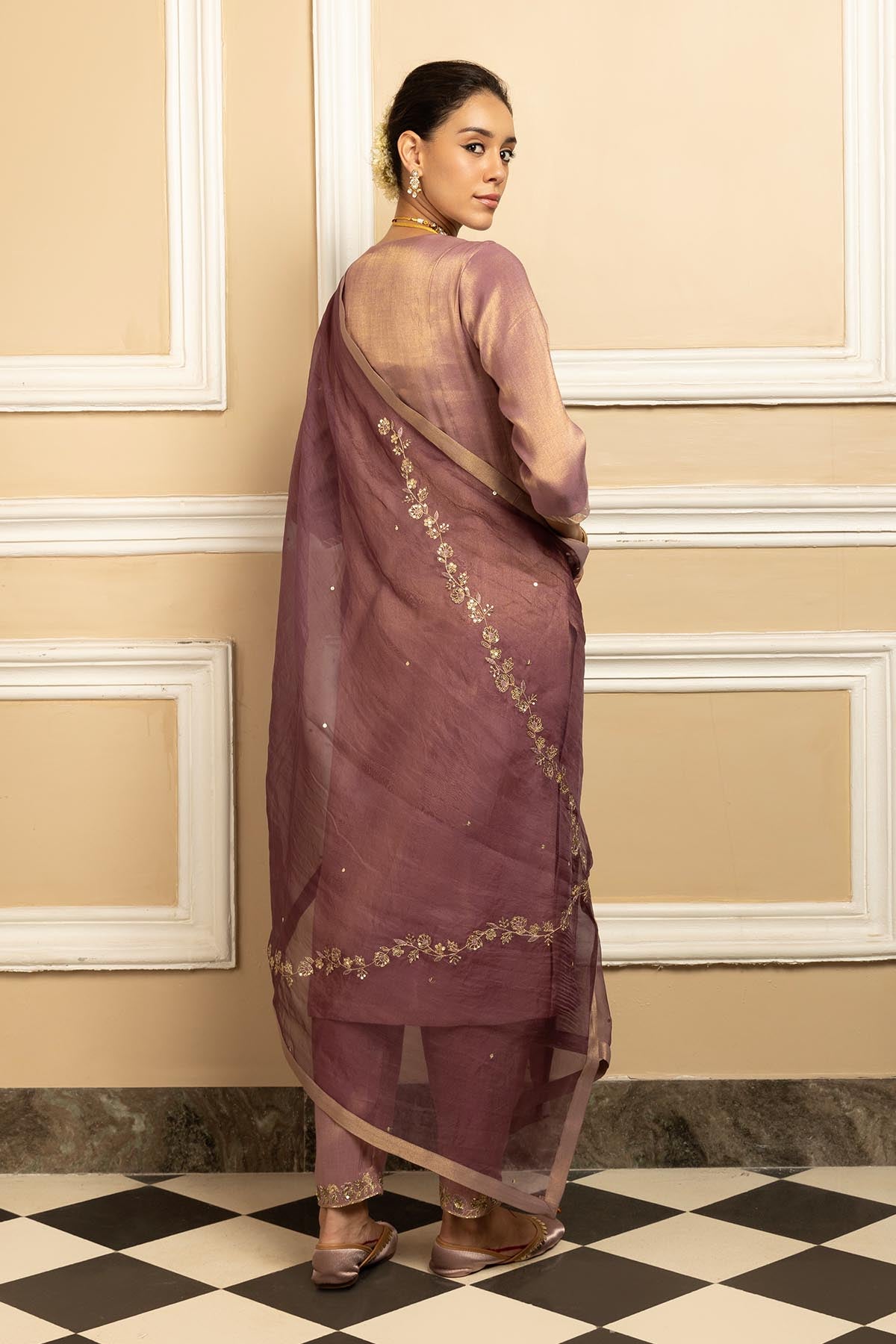 Purple Zari Work Long Kurta Set
