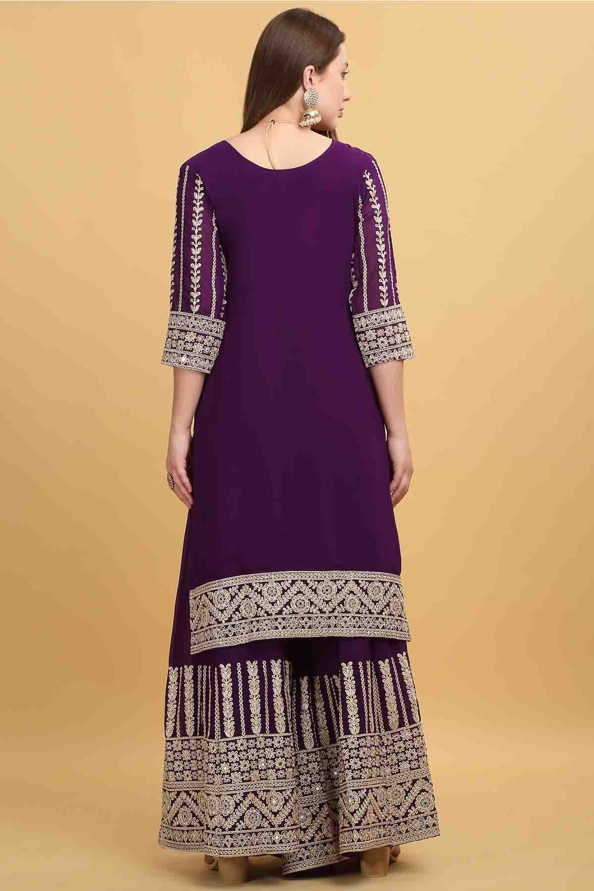 Purple Zari Work Sharara Set