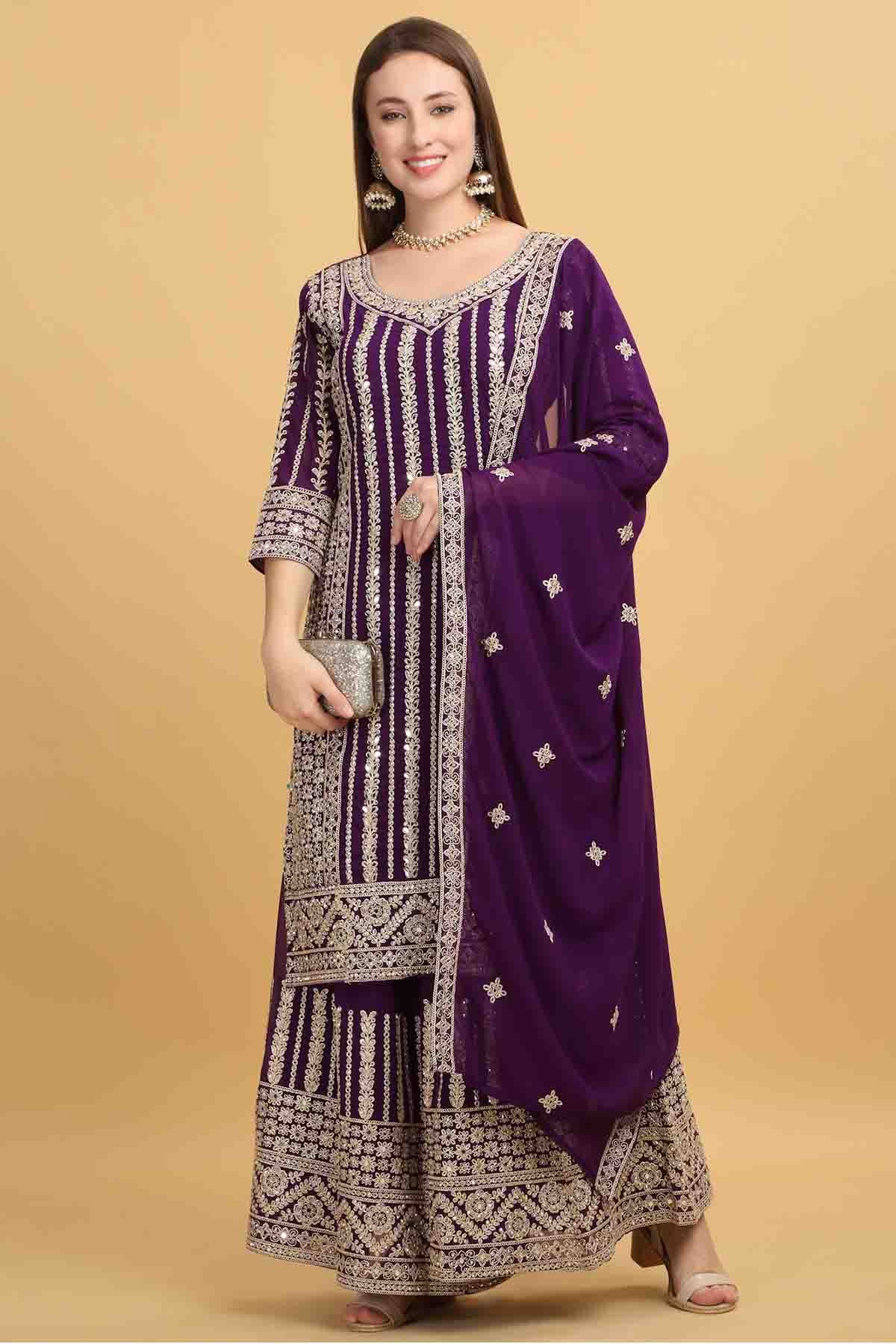 Buy Purple Zari Work Sharara Set by Aham Vayam for women online at ScrollnShops