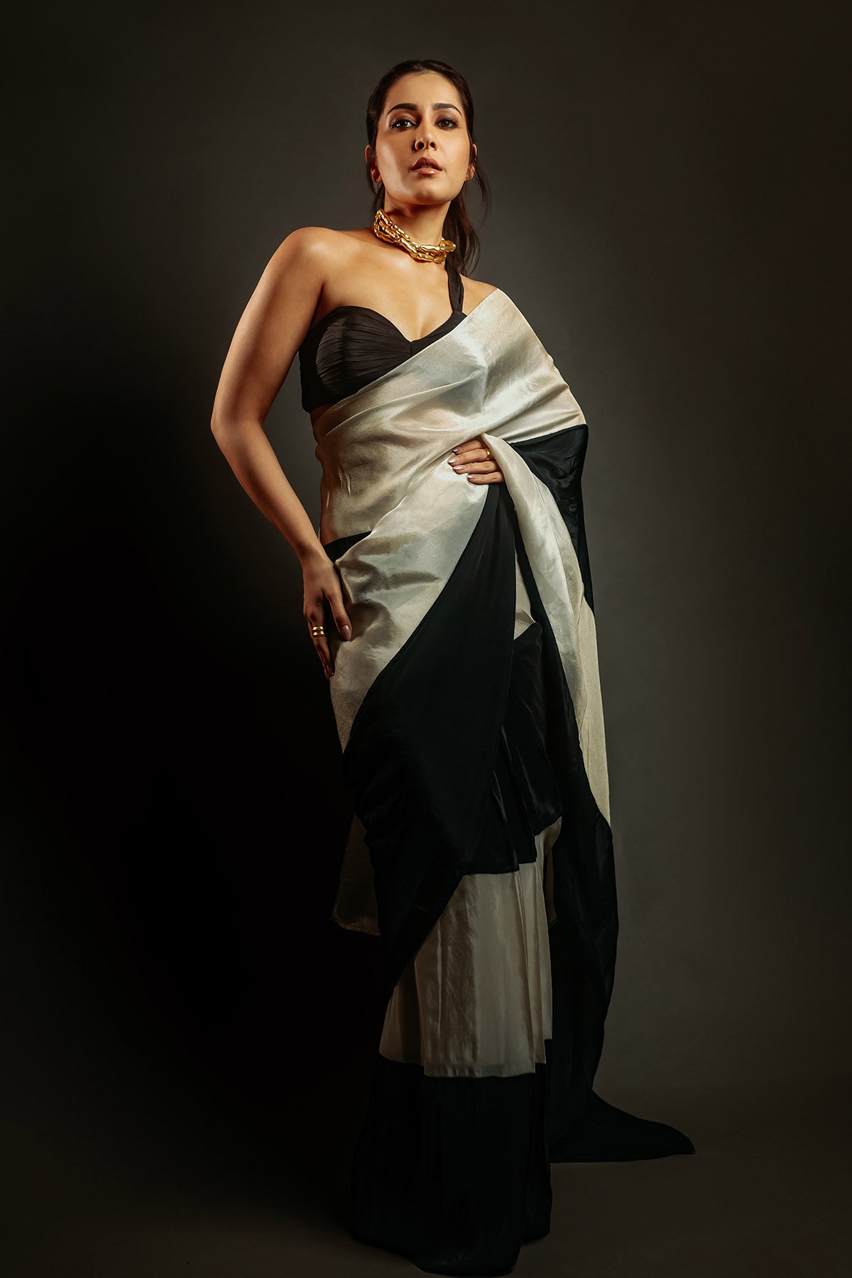 Black Colorblock Saree & Blouse