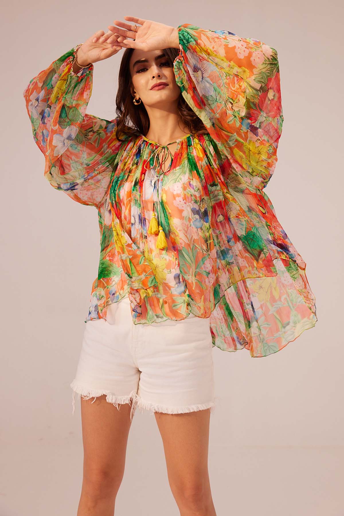 Raglan Sleeve Flowery Top