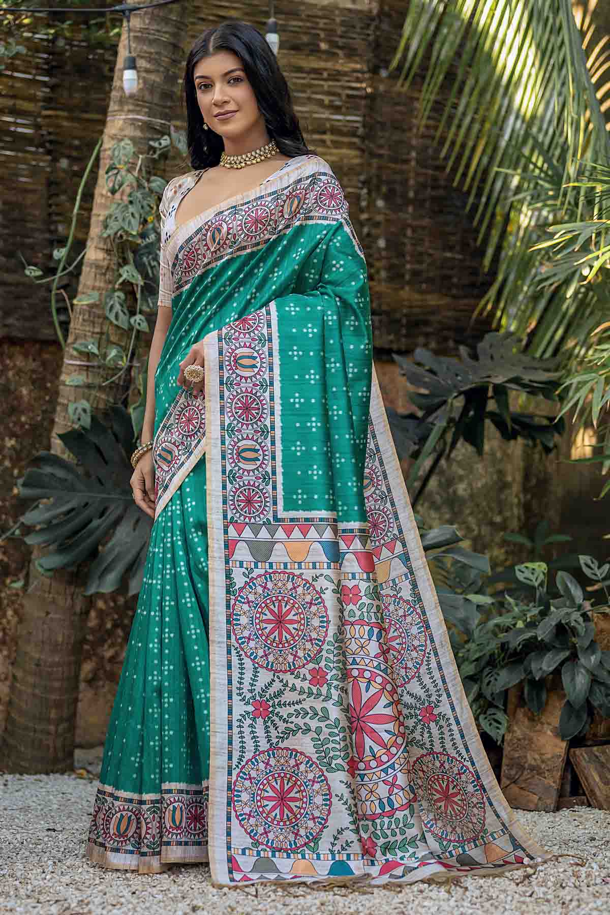 Rama Madhubani Print Saree