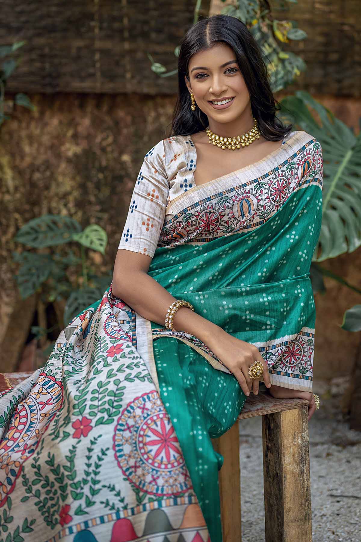 Rama Madhubani Print Saree