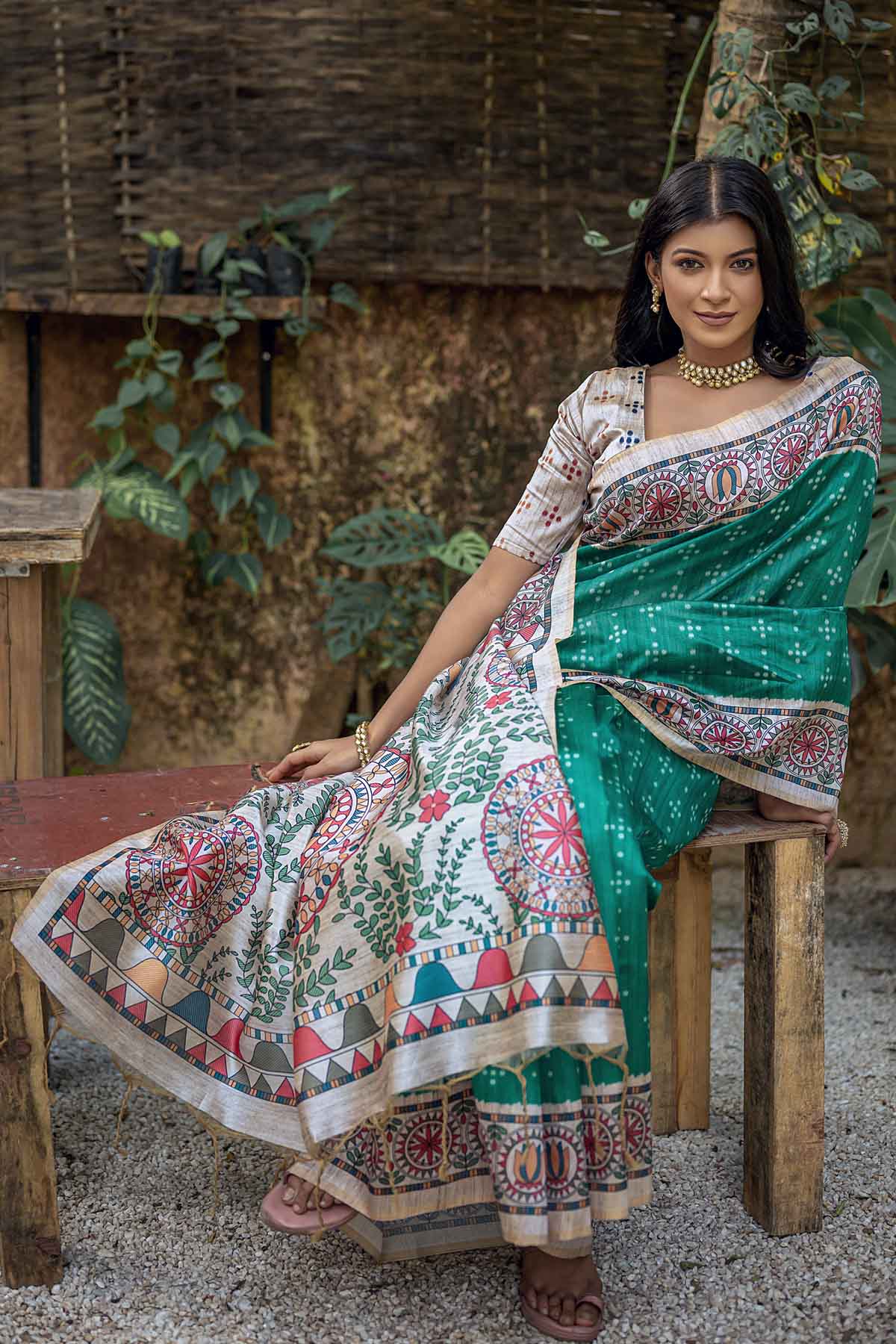 Rama Madhubani Print Saree