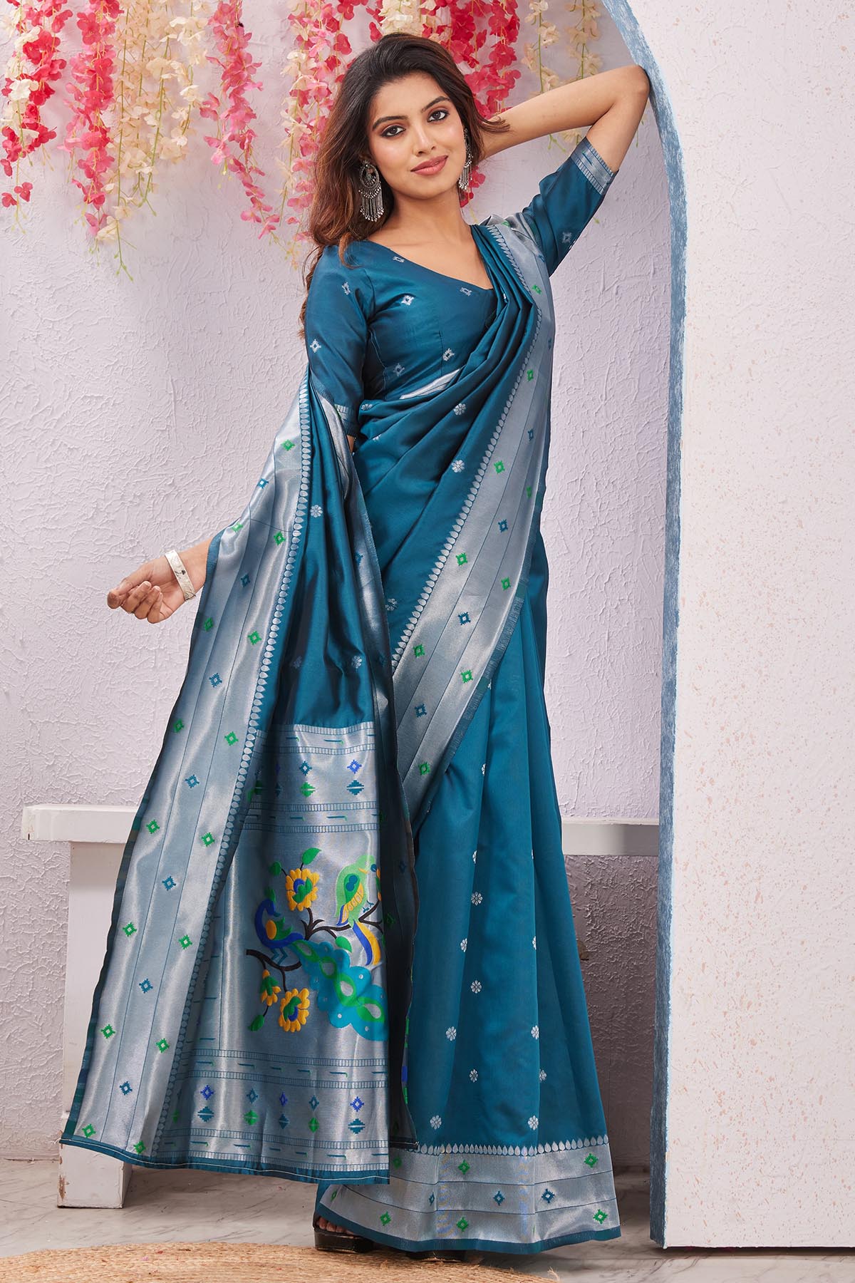 Rama Banarasi Silk Floral Saree