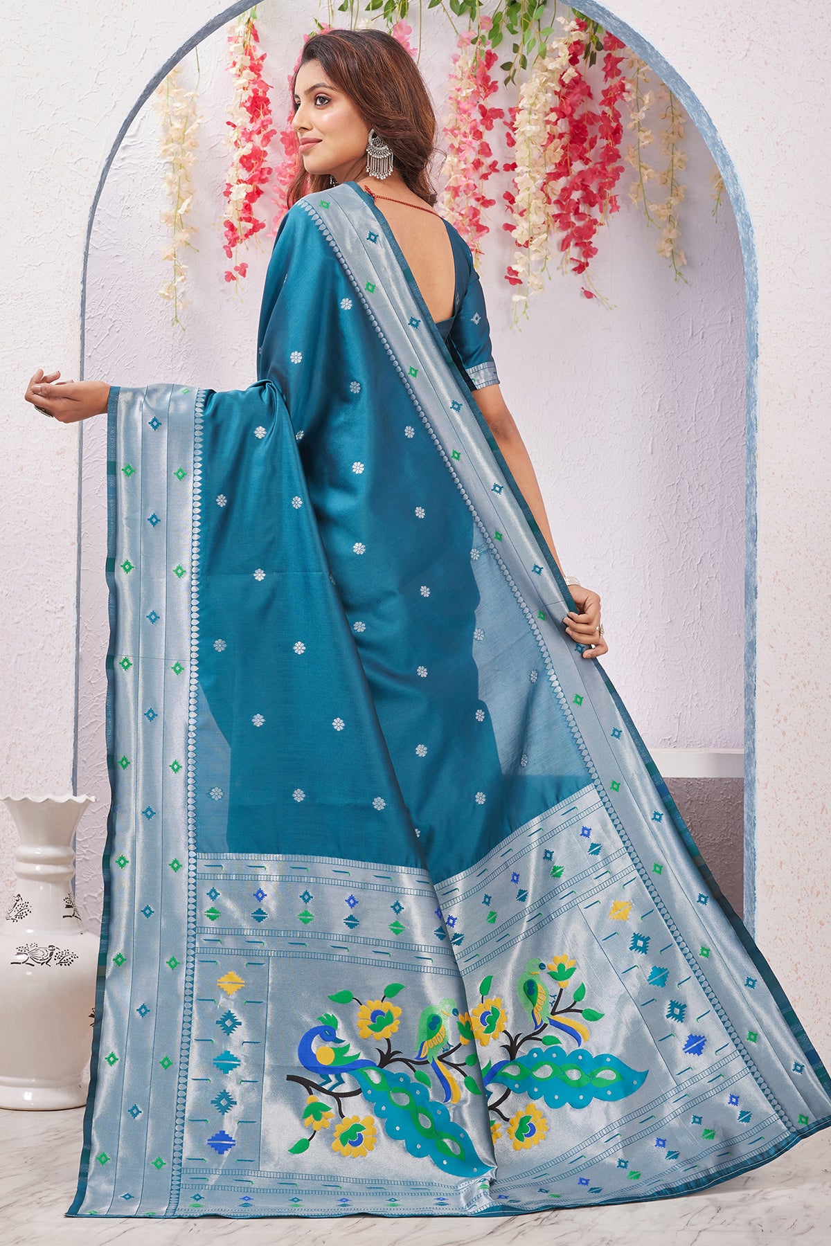 Rama Banarasi Silk Floral Saree