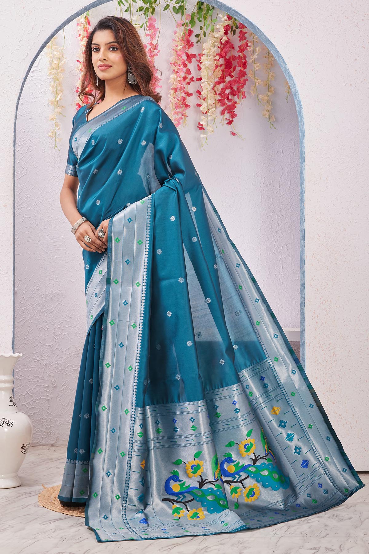 Rama Banarasi Silk Floral Saree