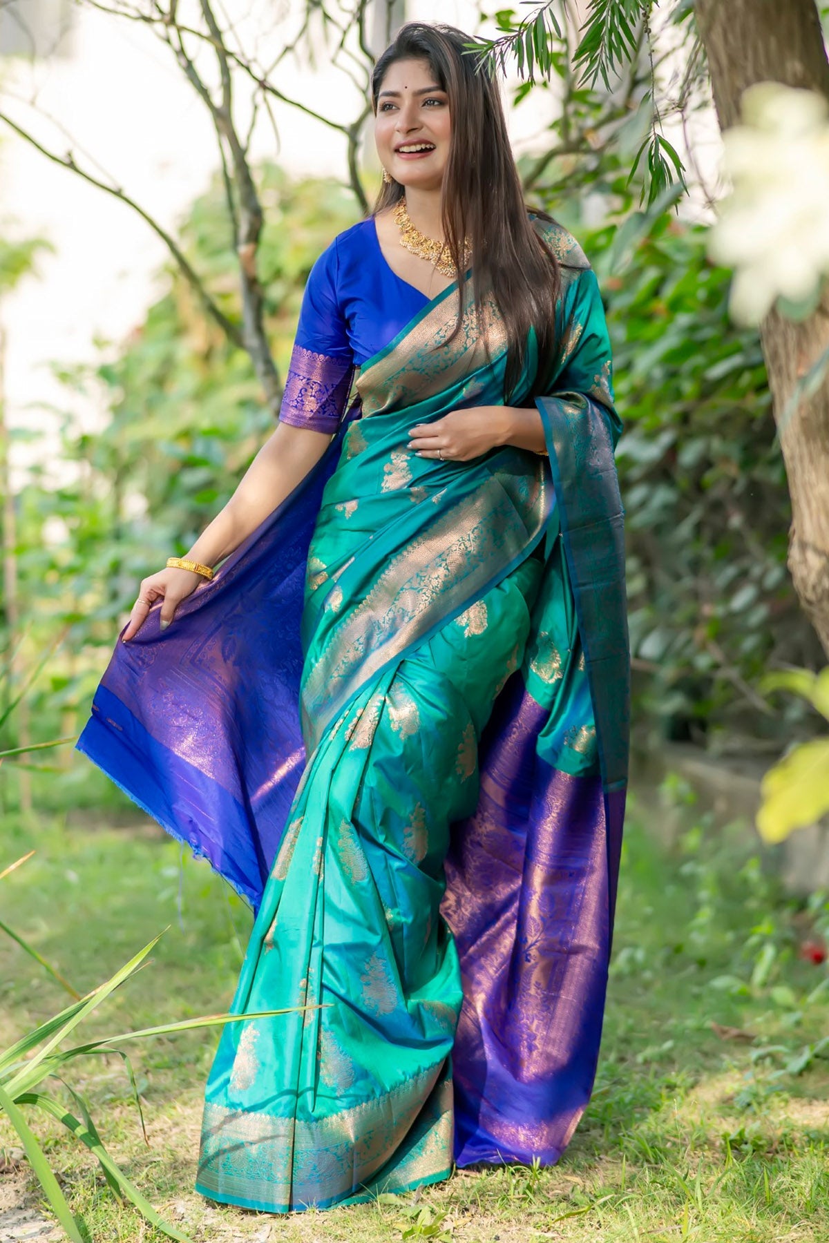 Buy Rama Banarasi Silk Weaves Saree for women by Lili Lala online available at scrollnshops