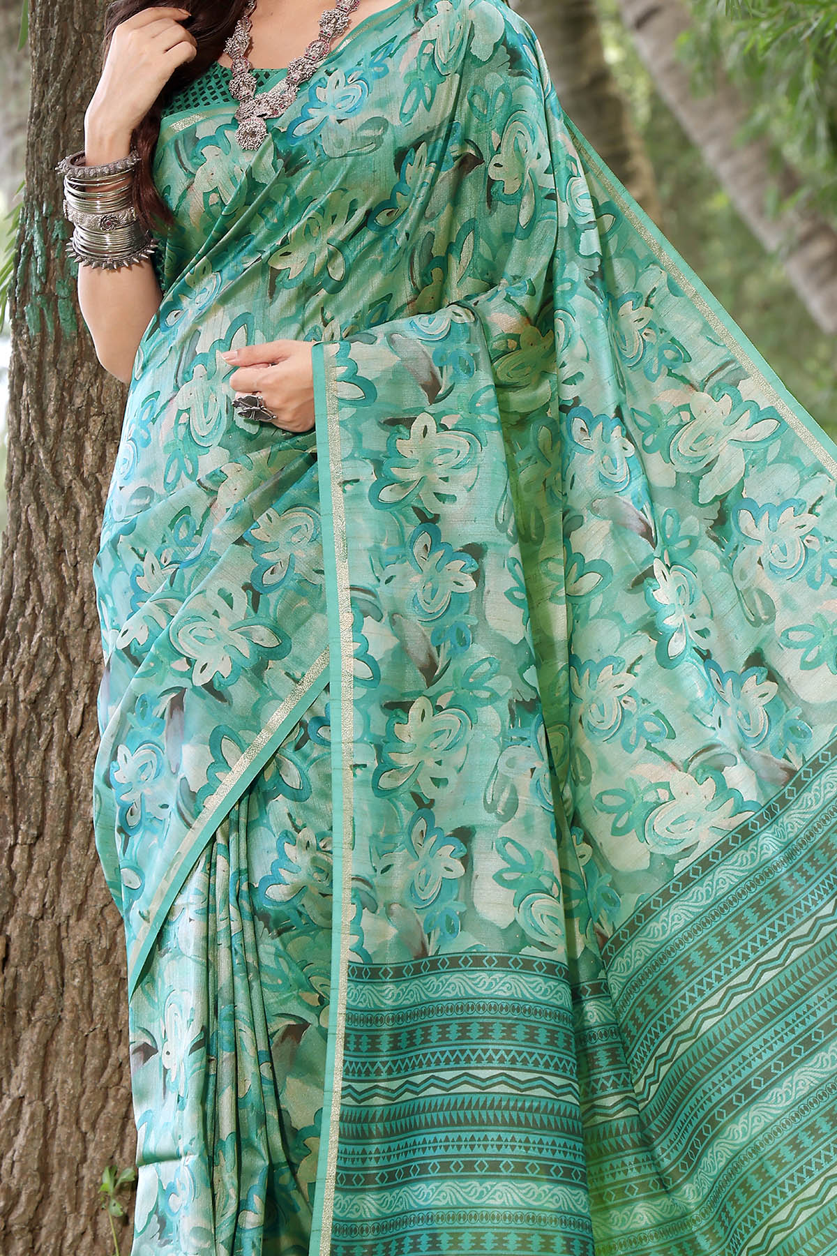 Rama Cotton Silk Printed Saree