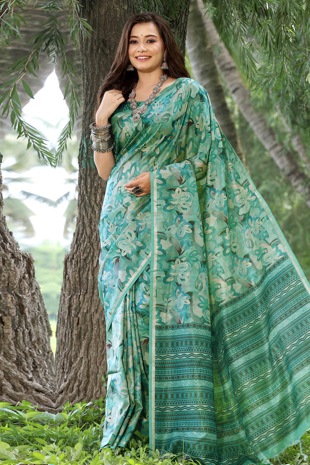 Rama Cotton Silk Printed Saree