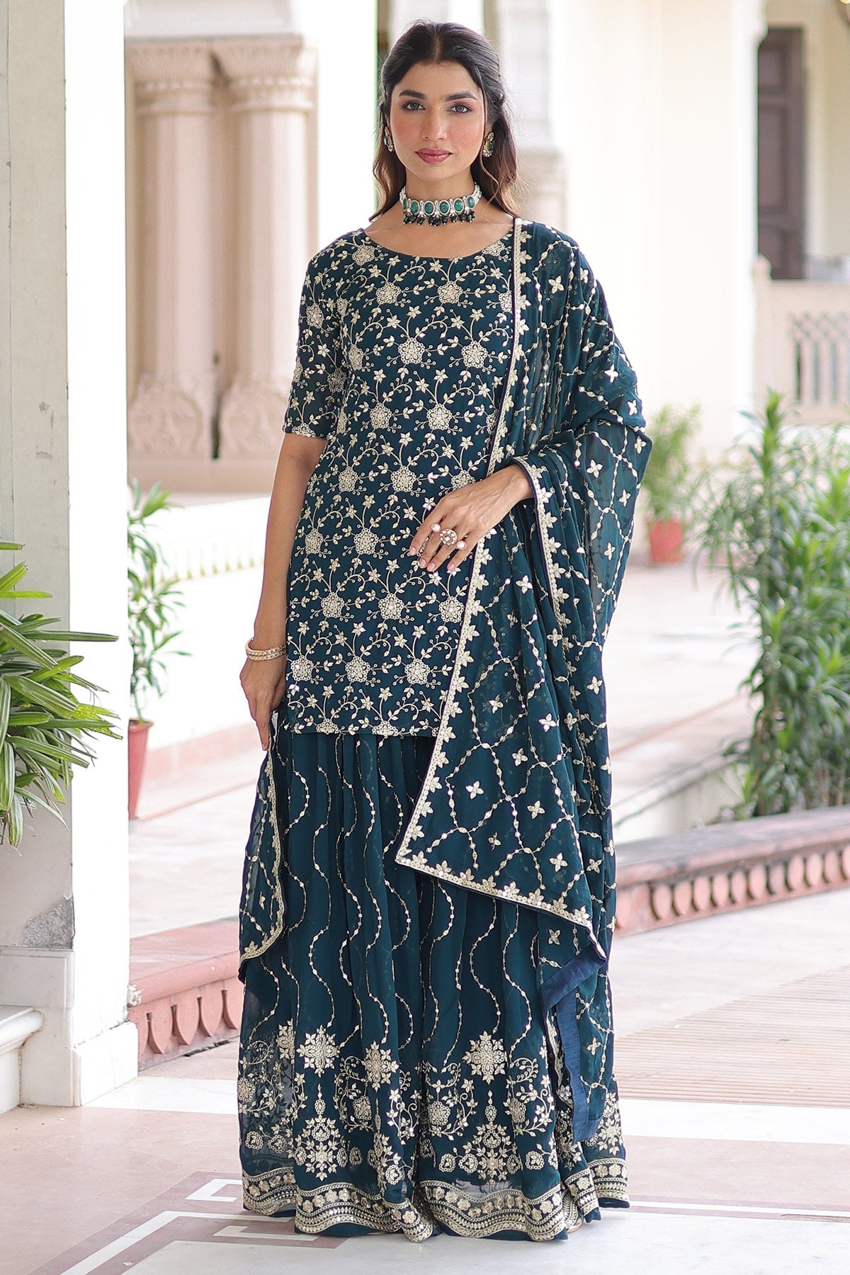 Buy Rama Faux Georgette Kurta Set for women by Aastha Fashion online available at scrollnshops