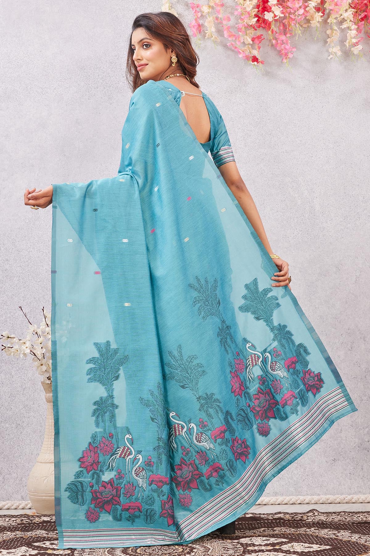 Rama Floral Embroidered Saree