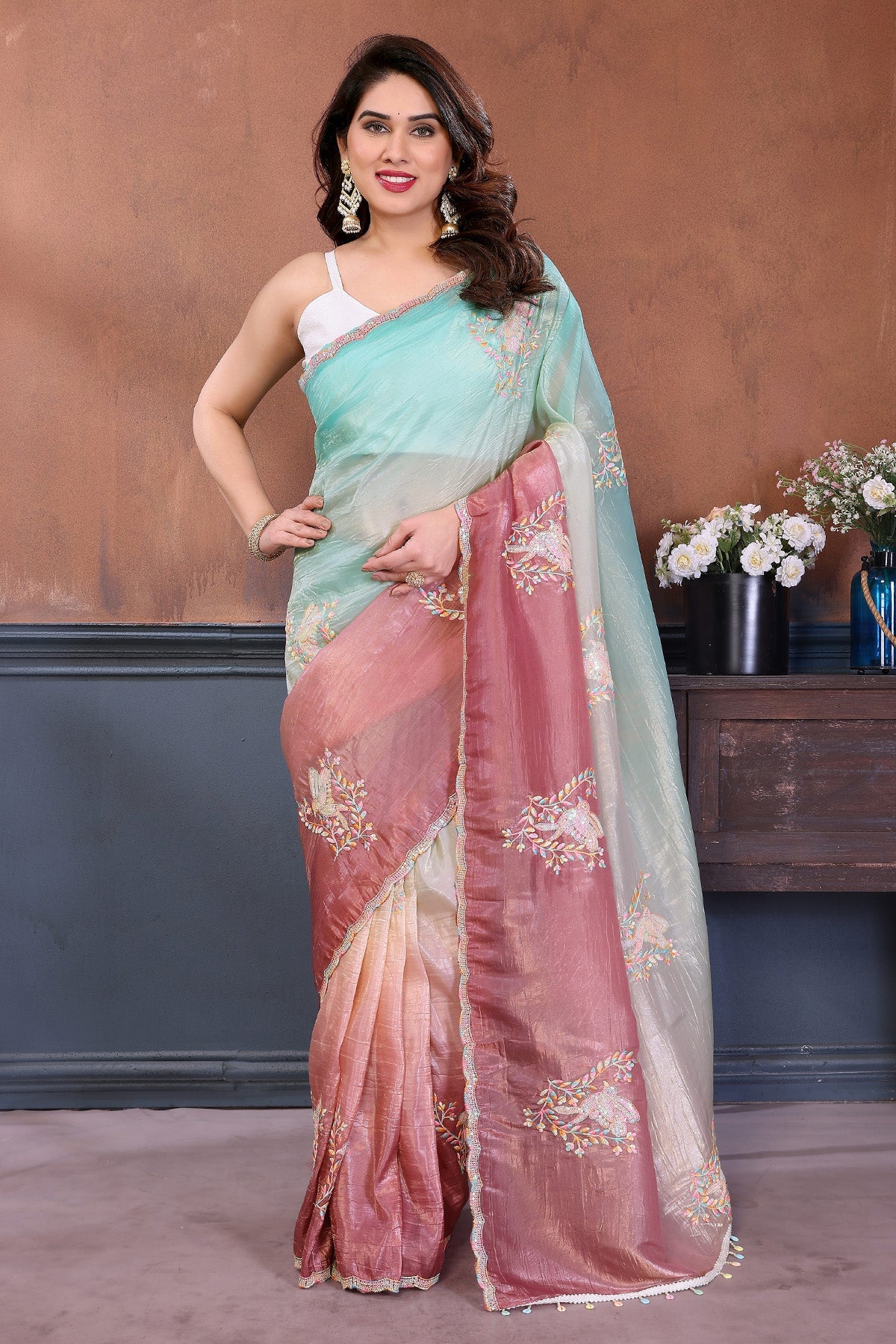 Buy Rama Gold Crush Banglori Saree for women by Aastha Fashion online available at scrollnshops