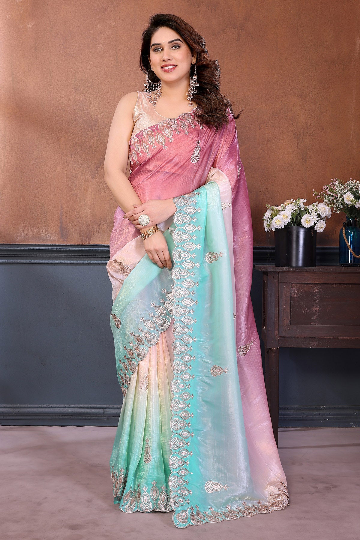 Buy Rama Gold Gota Patti Work Saree for women by Aastha Fashion online available at scrollnshops