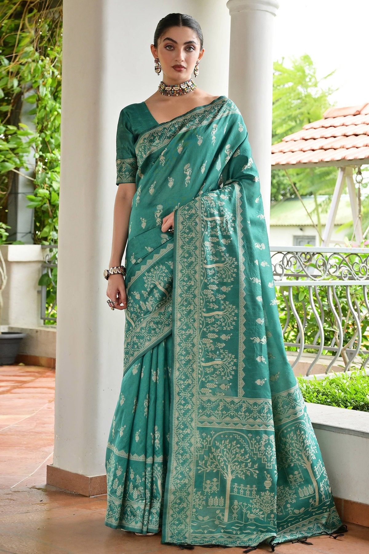 Buy Rama Handloom Raw Silk Saree for women by Lili Lala Designer online available at scrollnshops