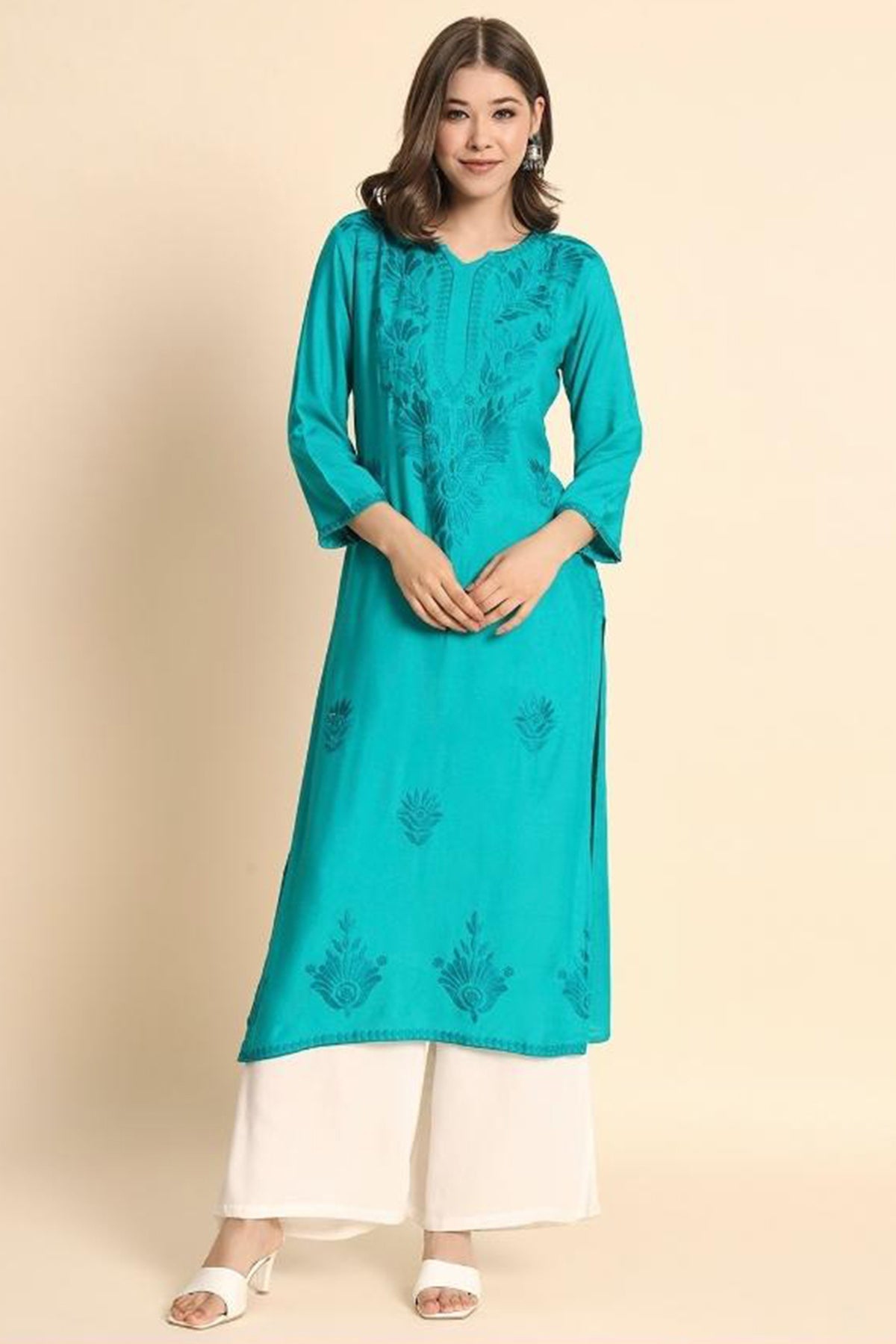 Buy Rama Lucknowi Chikankari Kurta for women by Aastha Fashion online available at scrollnshops