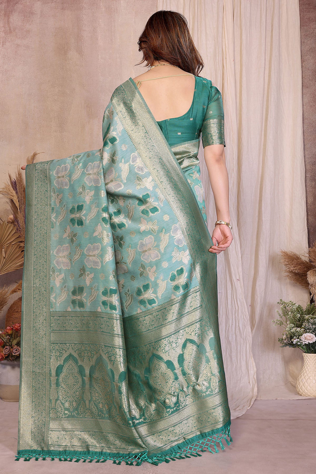 Rama Pure Cotton Tassel Saree
