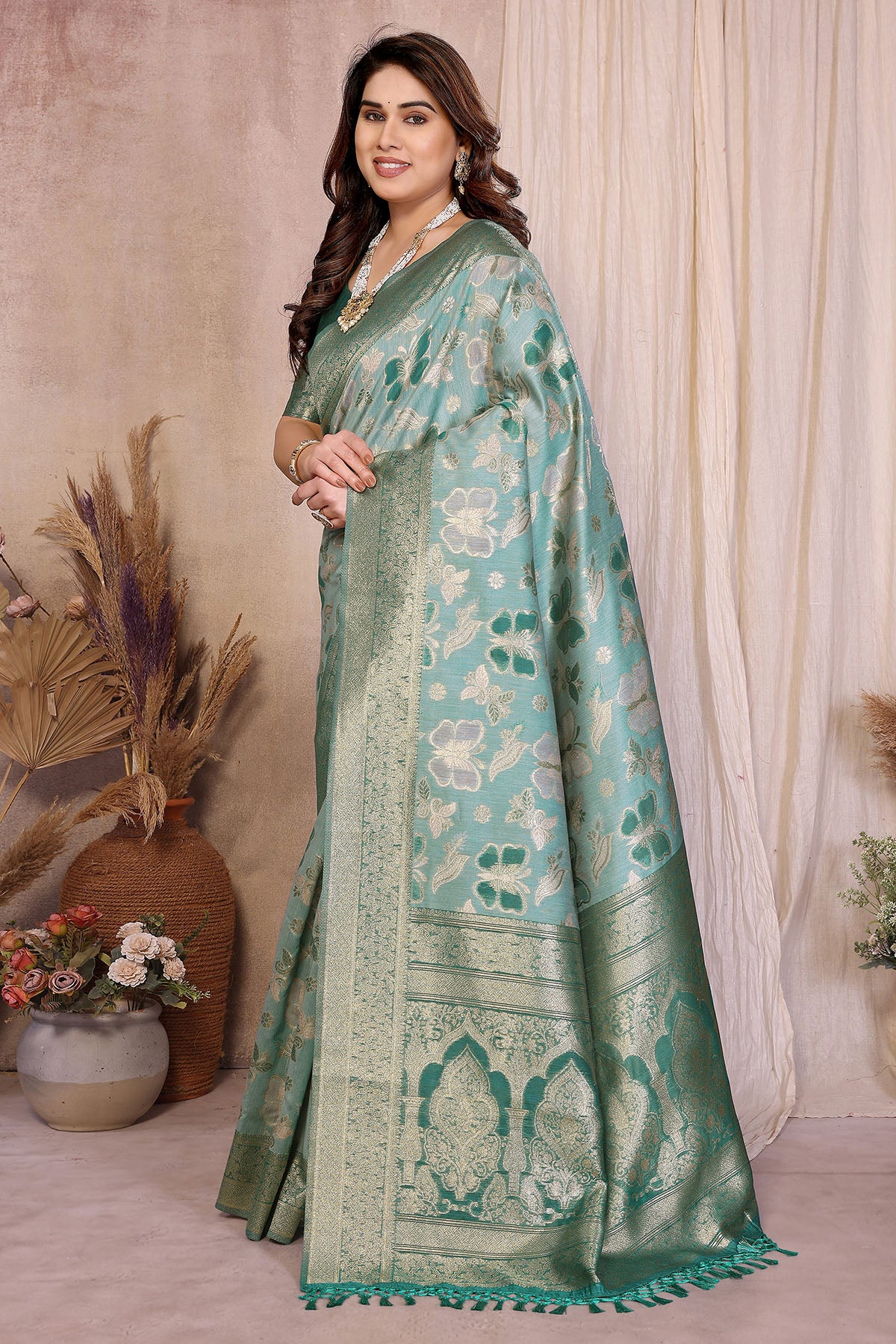 Rama Pure Cotton Tassel Saree