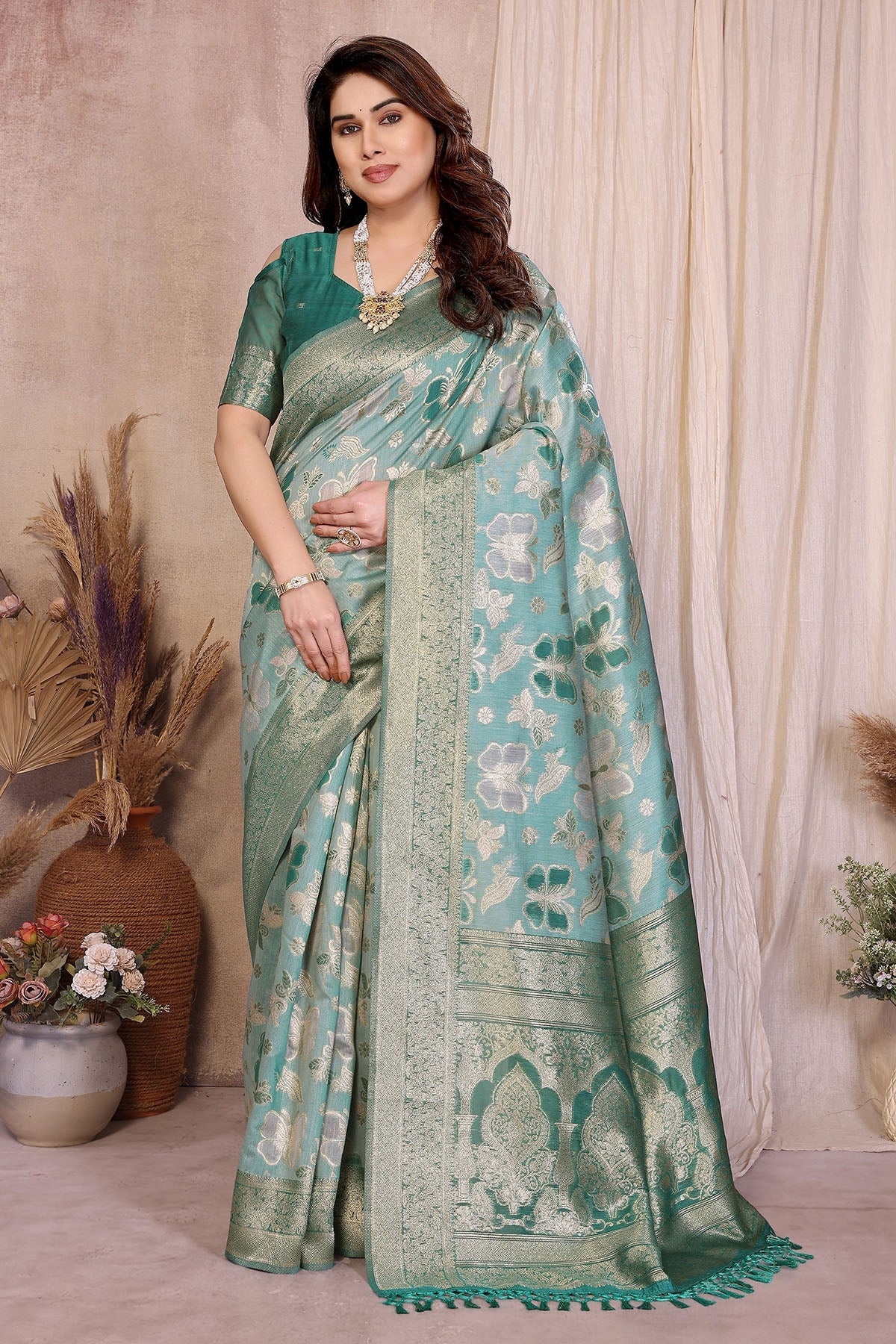 Buy Rama Pure Cotton Tassel Saree for women by Aastha Fashion online available at scrollnshops