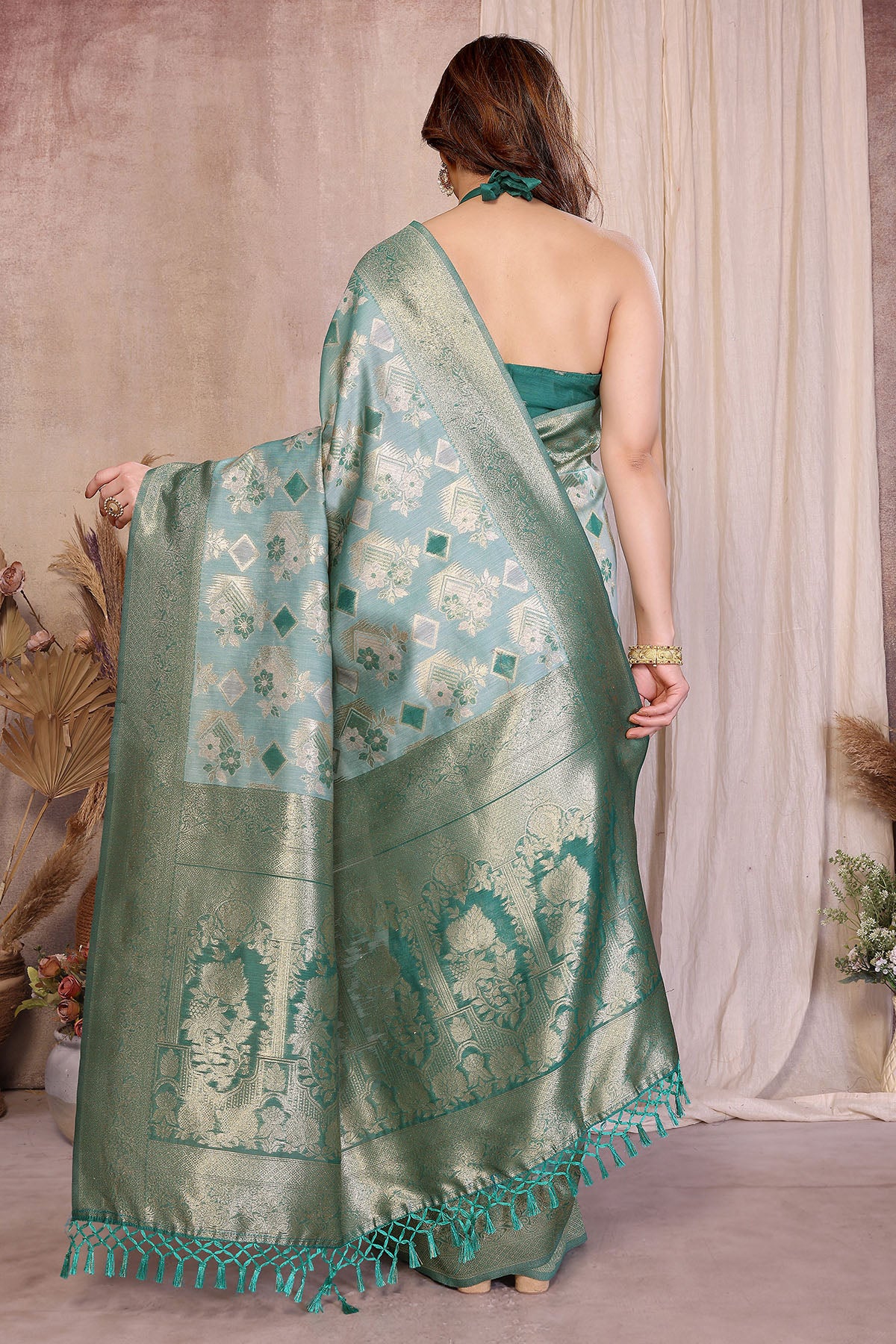 Rama Pure Jacquard Zari Saree