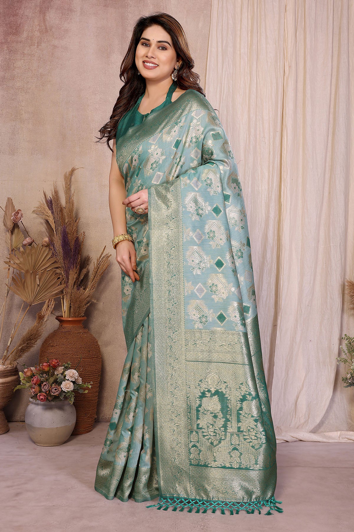 Rama Pure Jacquard Zari Saree