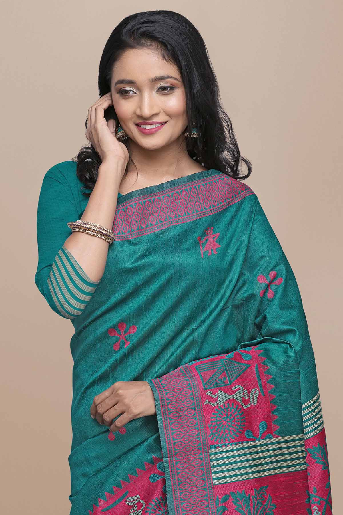 Rama Raw Silk Kalamkari Saree