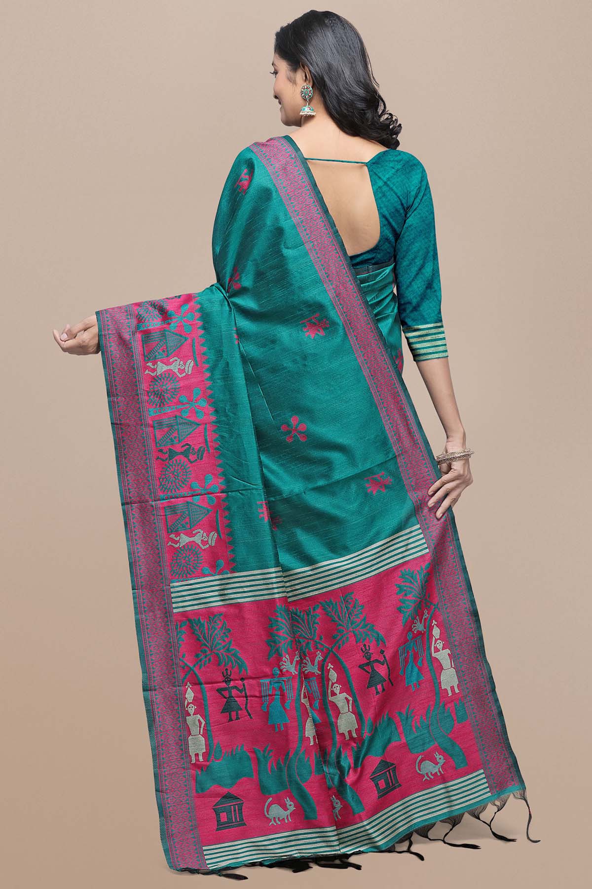 Rama Raw Silk Kalamkari Saree